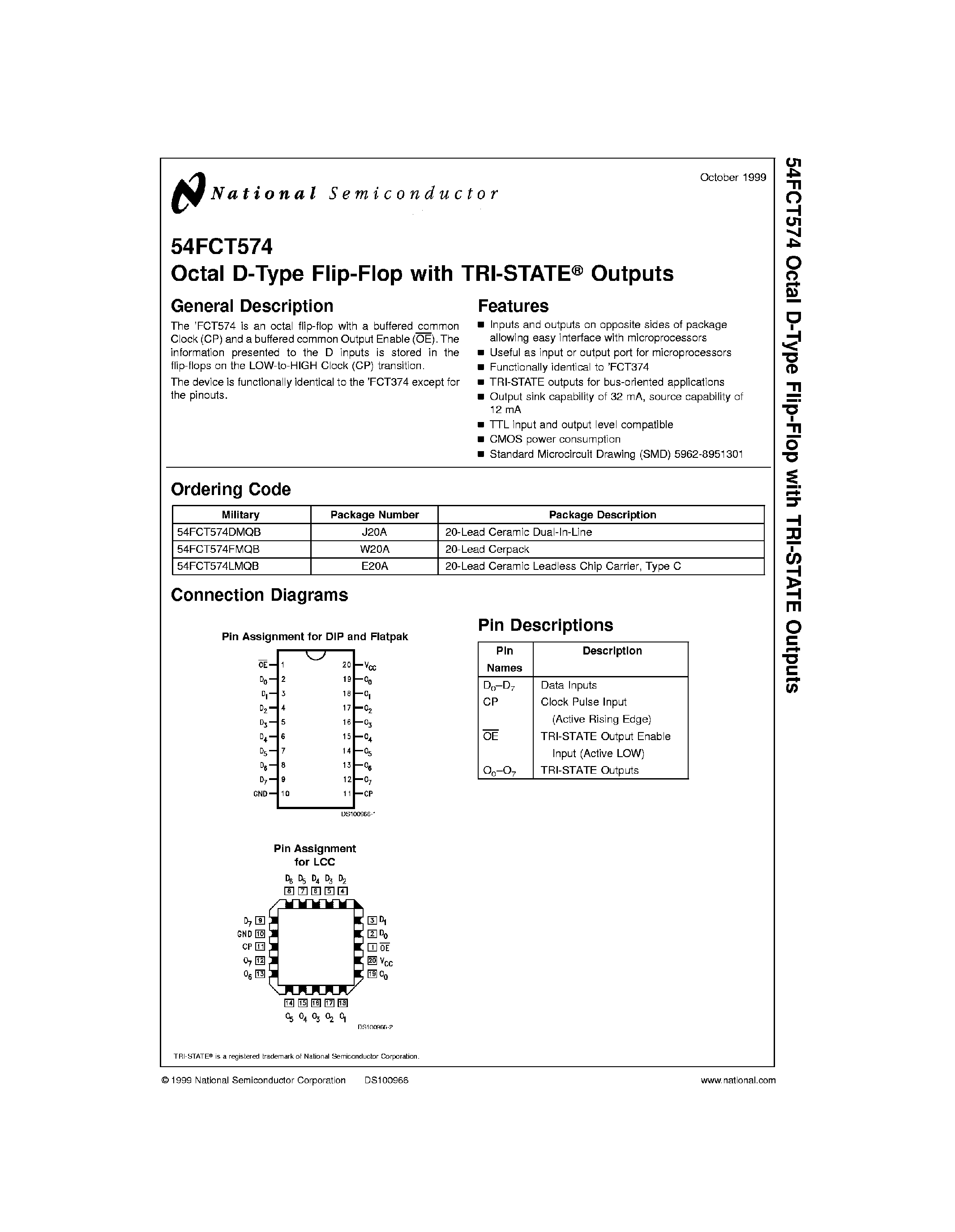 Datasheet 74FCT574 - Octal D-Type Flip-Flop with TRI-State Output page 1