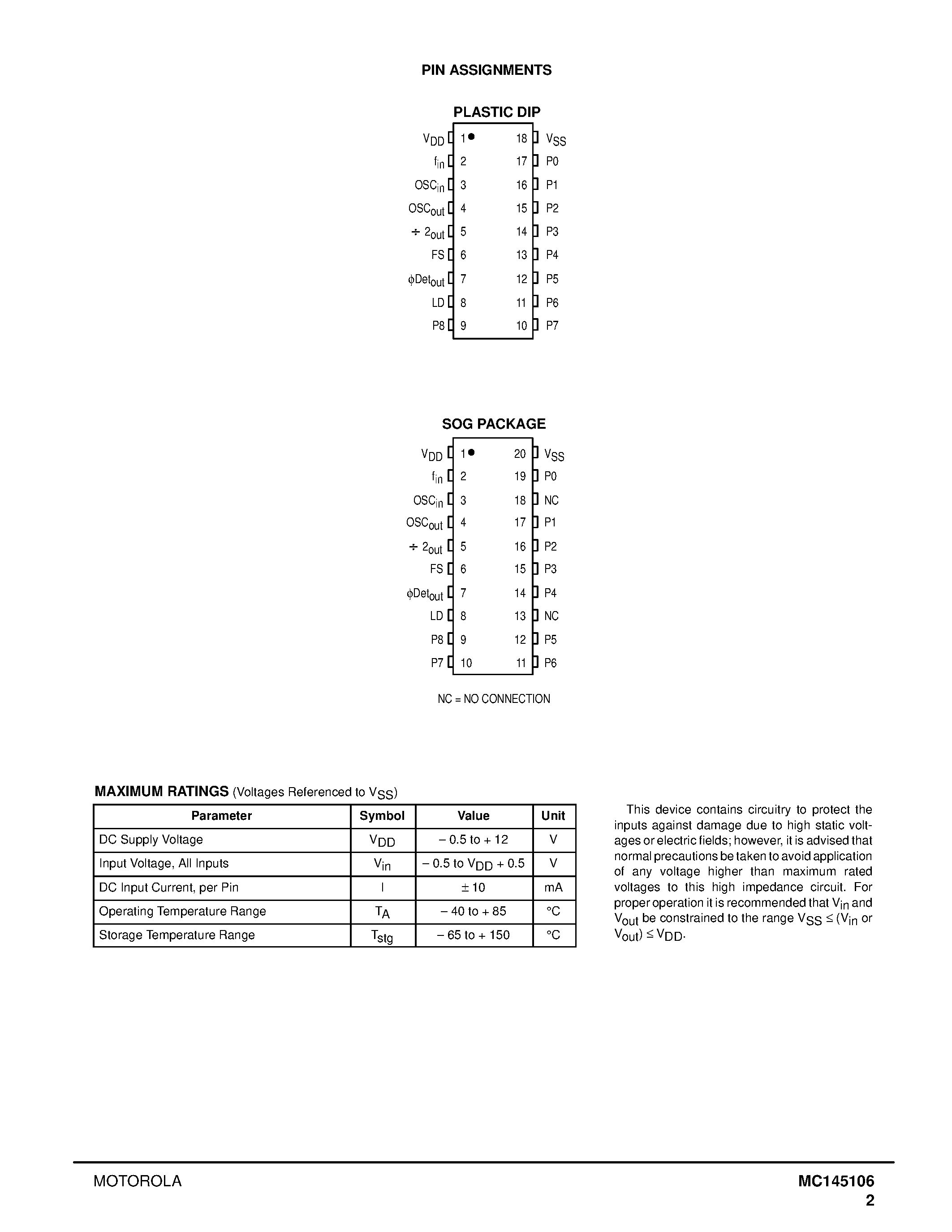 Даташит MC145106 - PLL Frequency Synthesizer страница 2