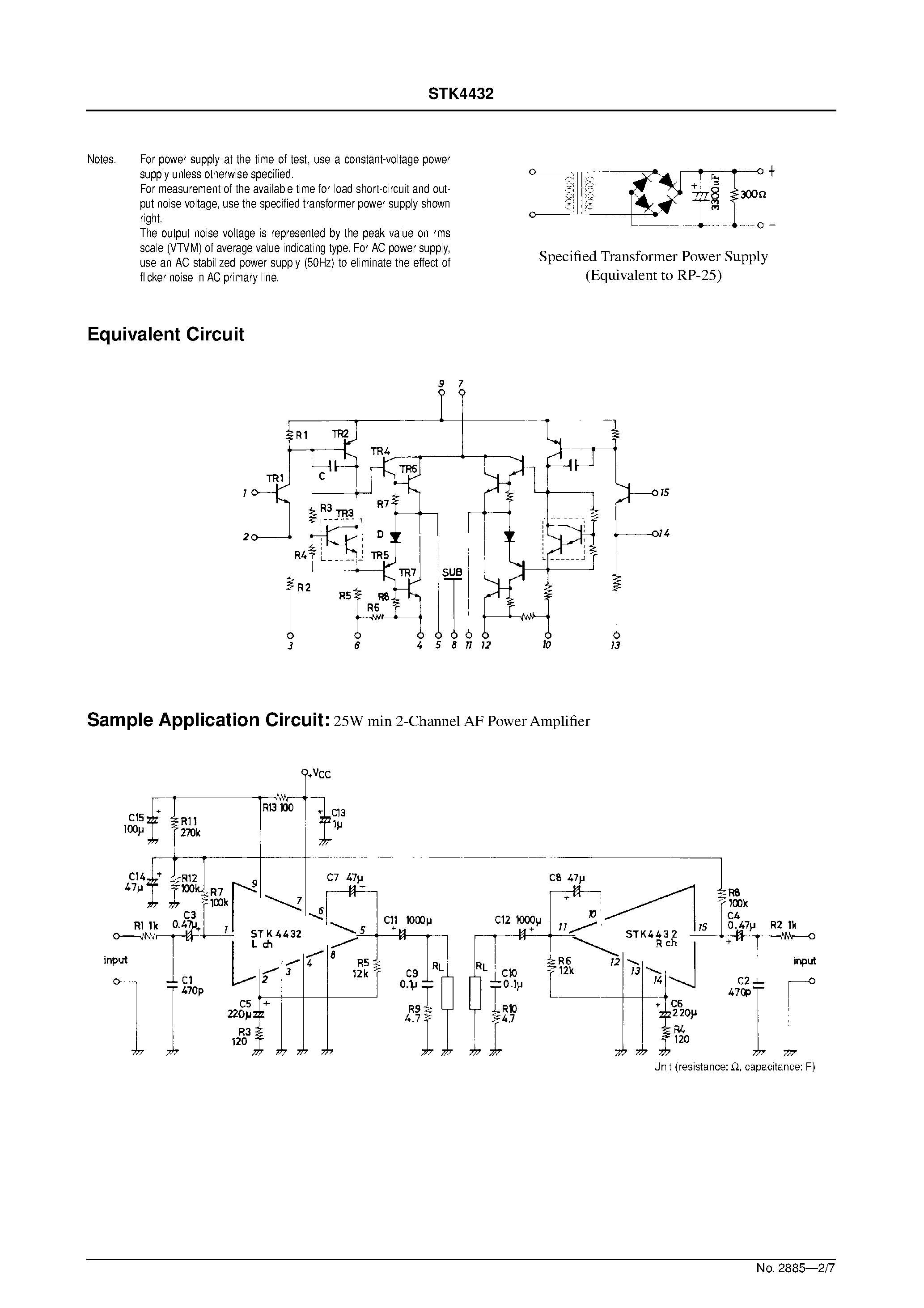 Datasheet STK4432 - AF Power Amplifier (25W + 25W min / THD = 1.0%) page 2