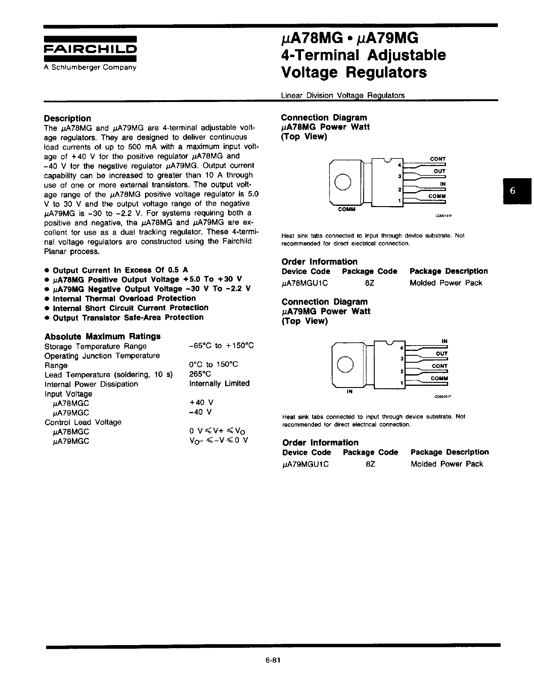 Datasheet UA78MGU1C - 4-Terminal Adjustable Voltage Regulators page 1