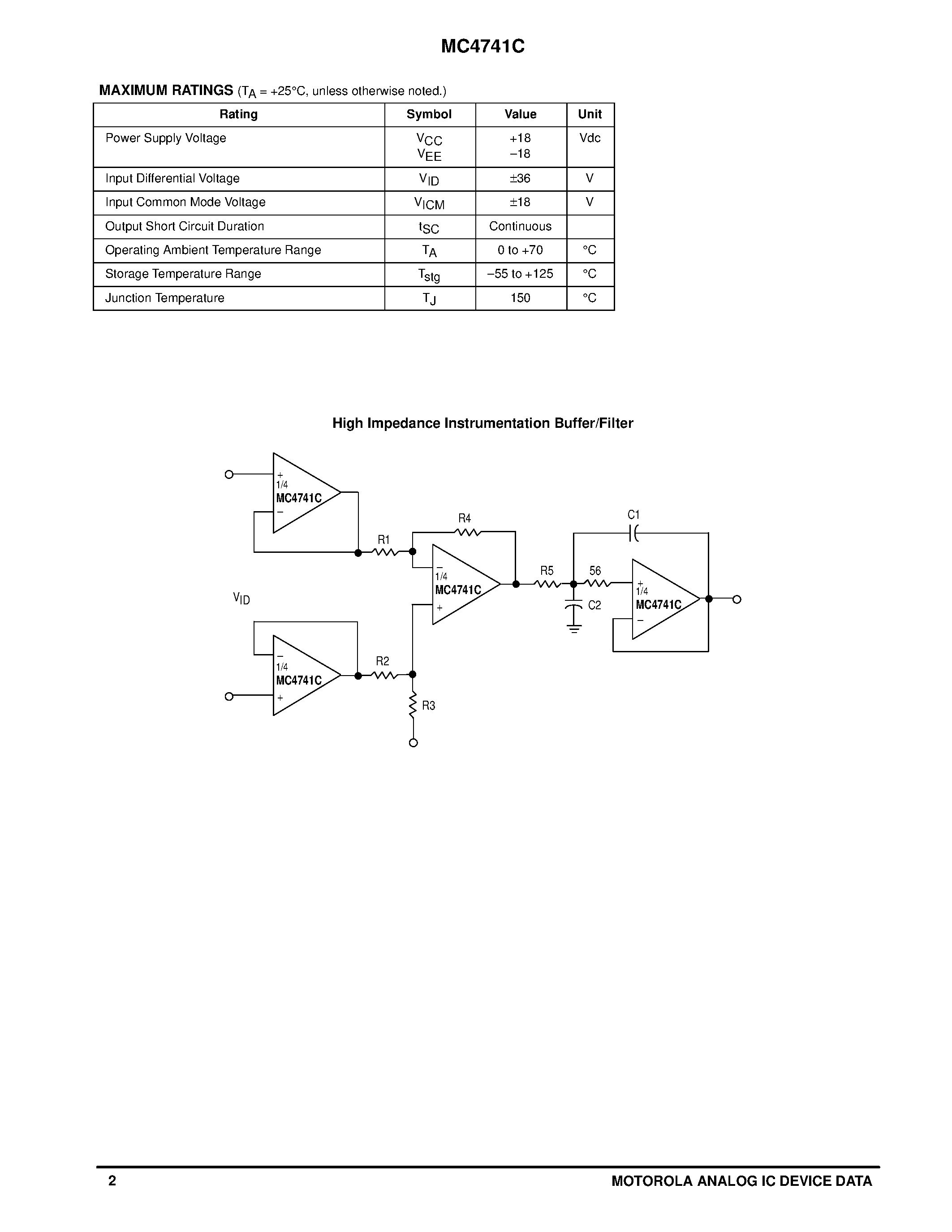 Даташит MC4741C - DIFFERENTIAL INPUT OPERATIONAL AMPLIFIER страница 2