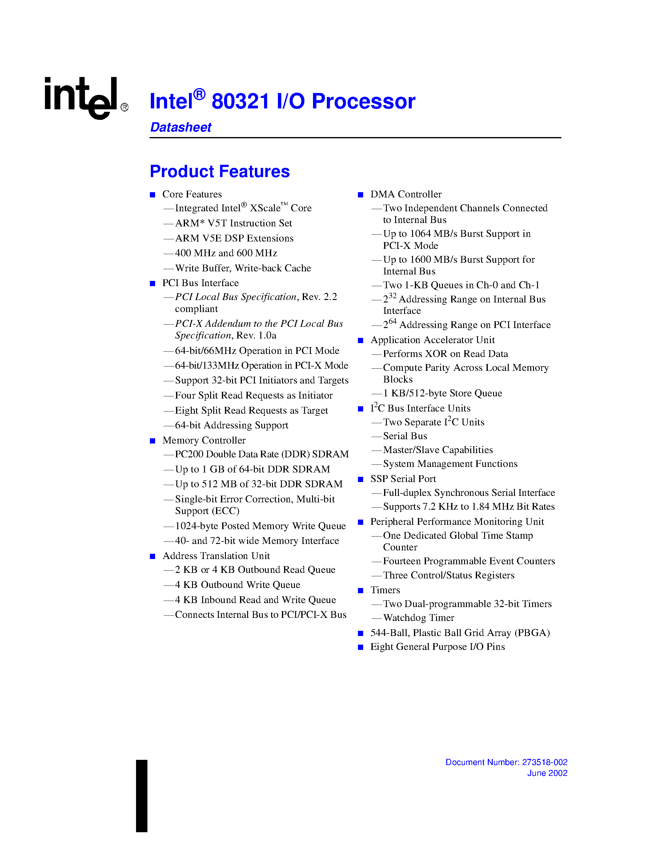 Datasheet 80321 - I/O Processor page 1