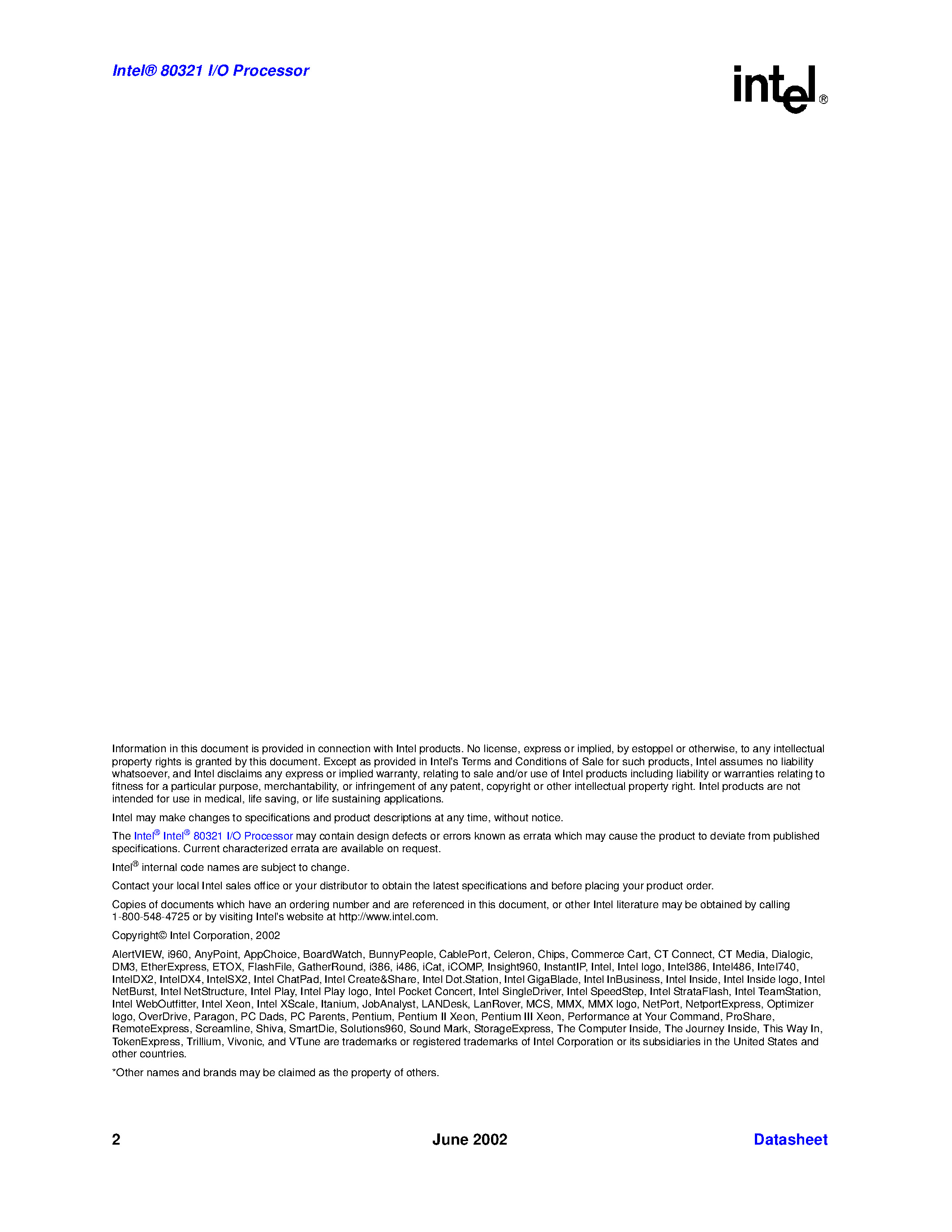 Datasheet 80321 - I/O Processor page 2