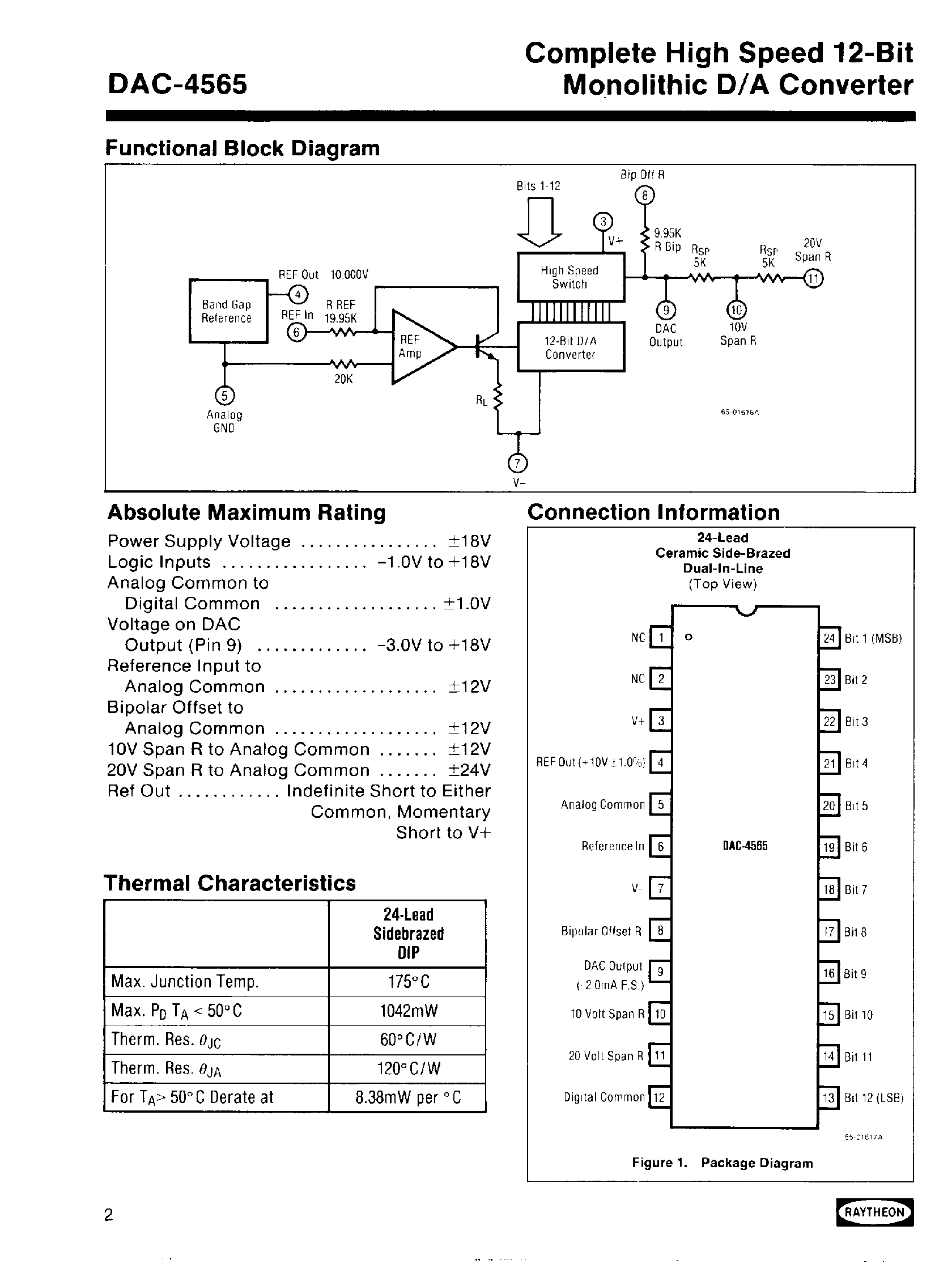 Datasheet DAC-4565 - Complete High Speed 12 Bit Monolithic D/A Converter page 2