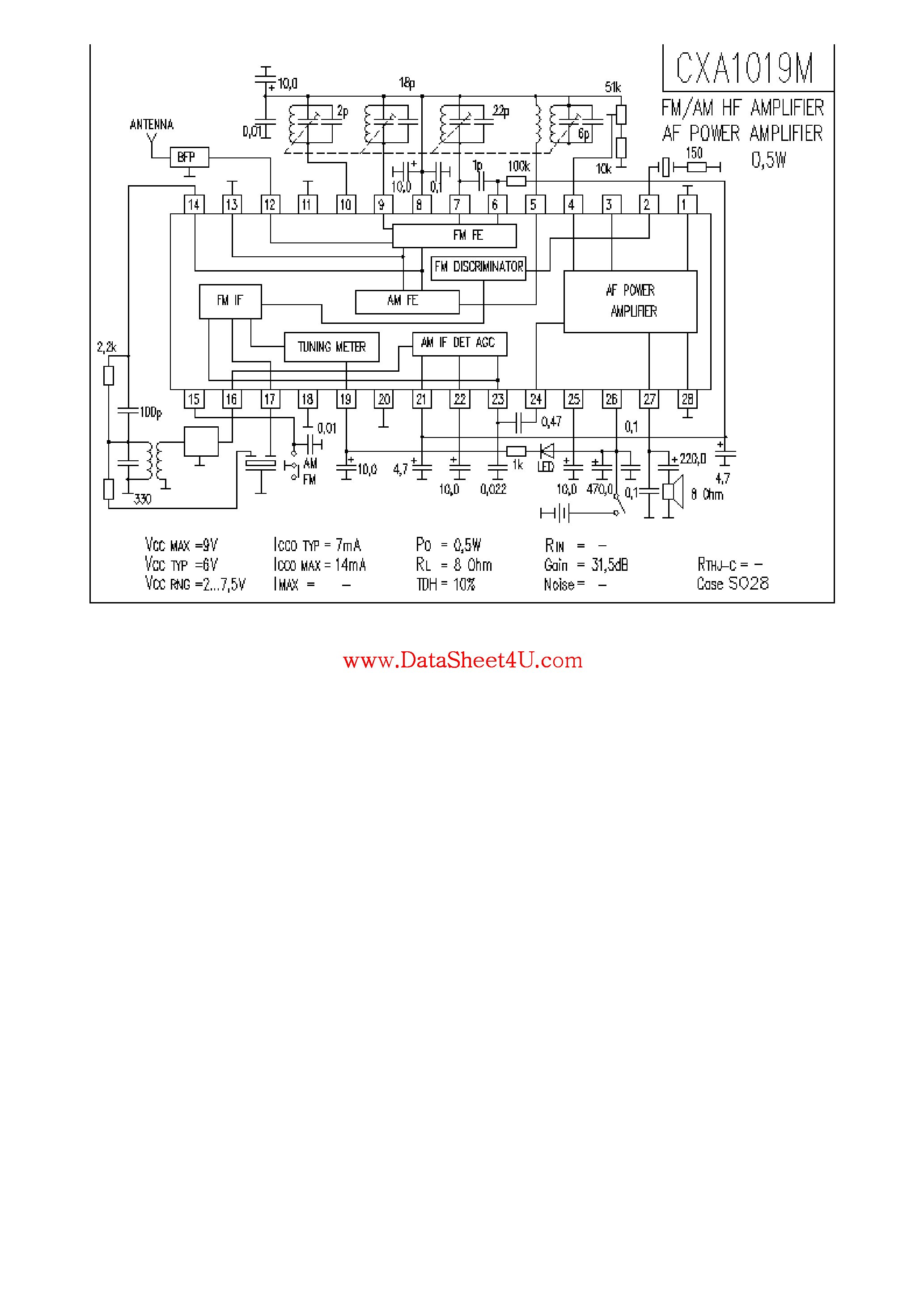 Datasheet CXA1019M - FM / AM HF Amplifier / AF Power Amplifier page 1