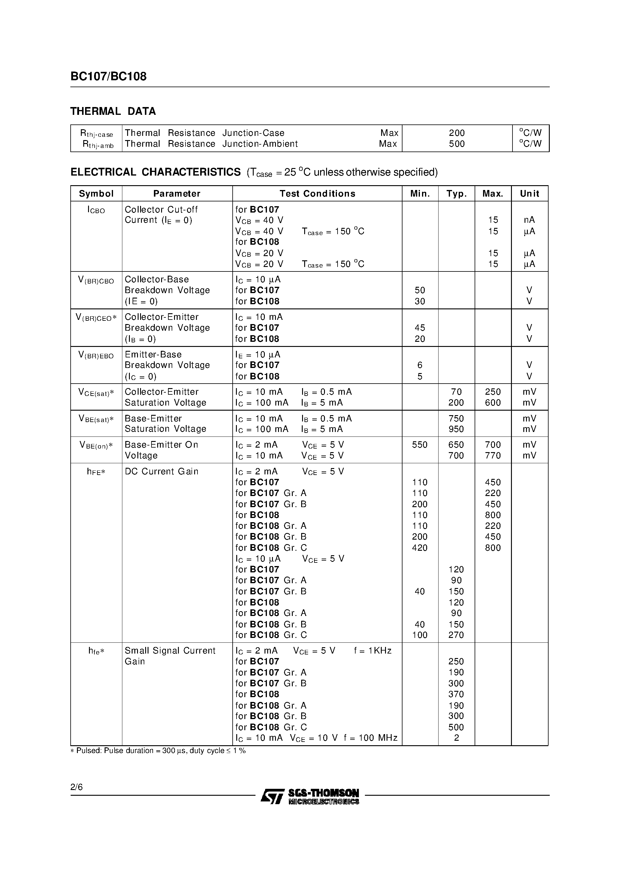 Datasheet BC107 - LOW NOISE GENERAL PURPOSE AUDIO AMPLIFIERS page 2