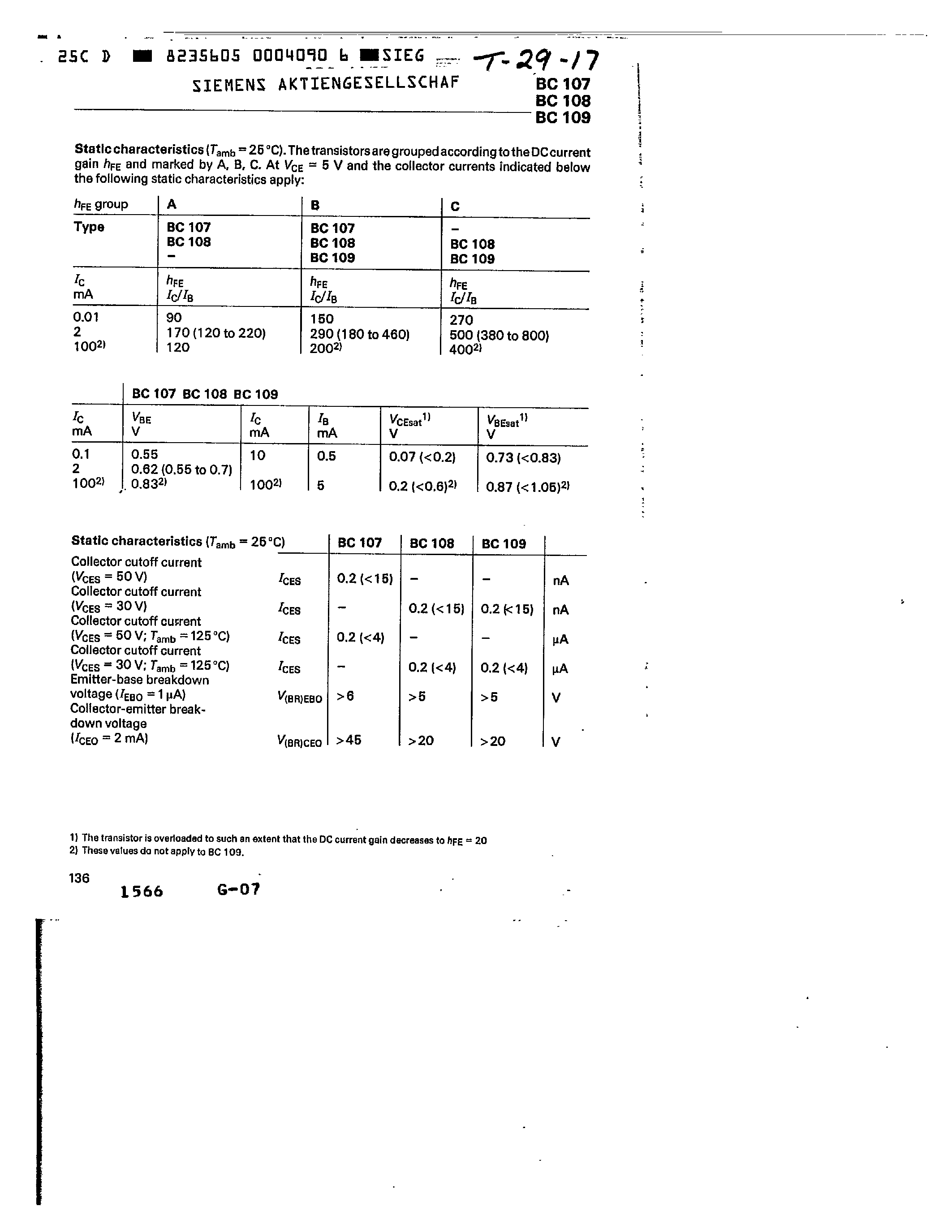 Datasheet BC107 - npn sisicon transistor page 2