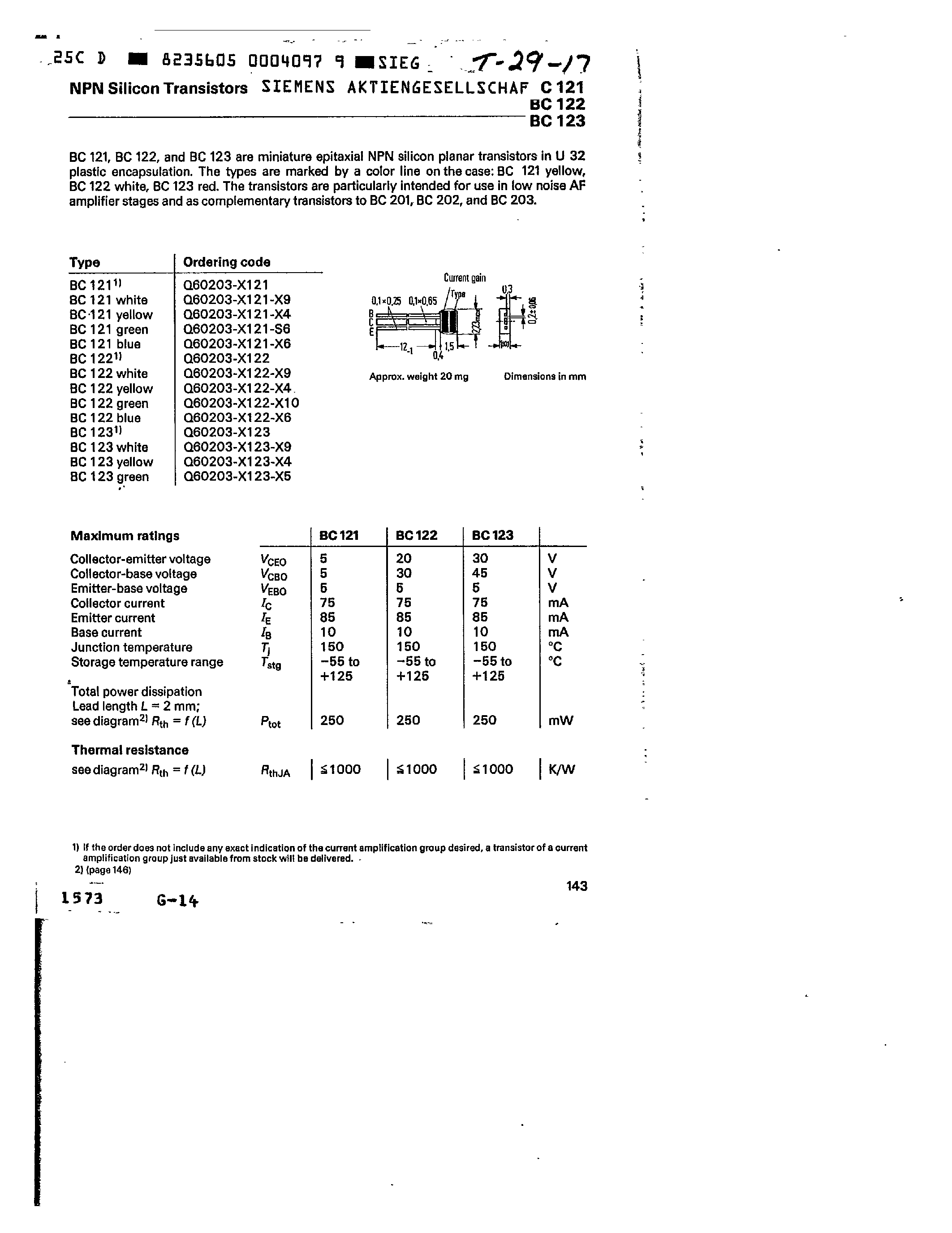 Datasheet BC121 - npn silicon transistors page 1