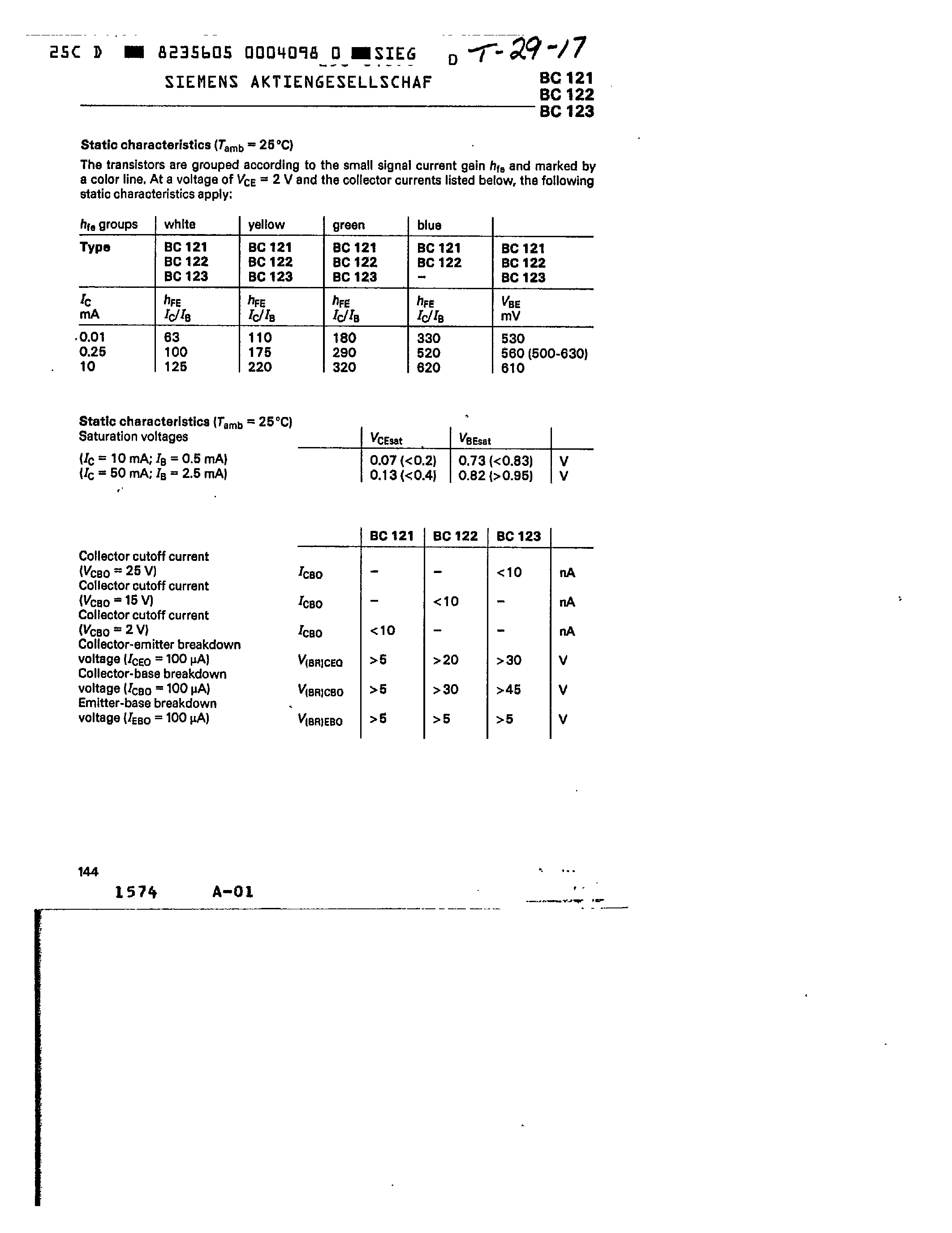 Datasheet BC121 - npn silicon transistors page 2