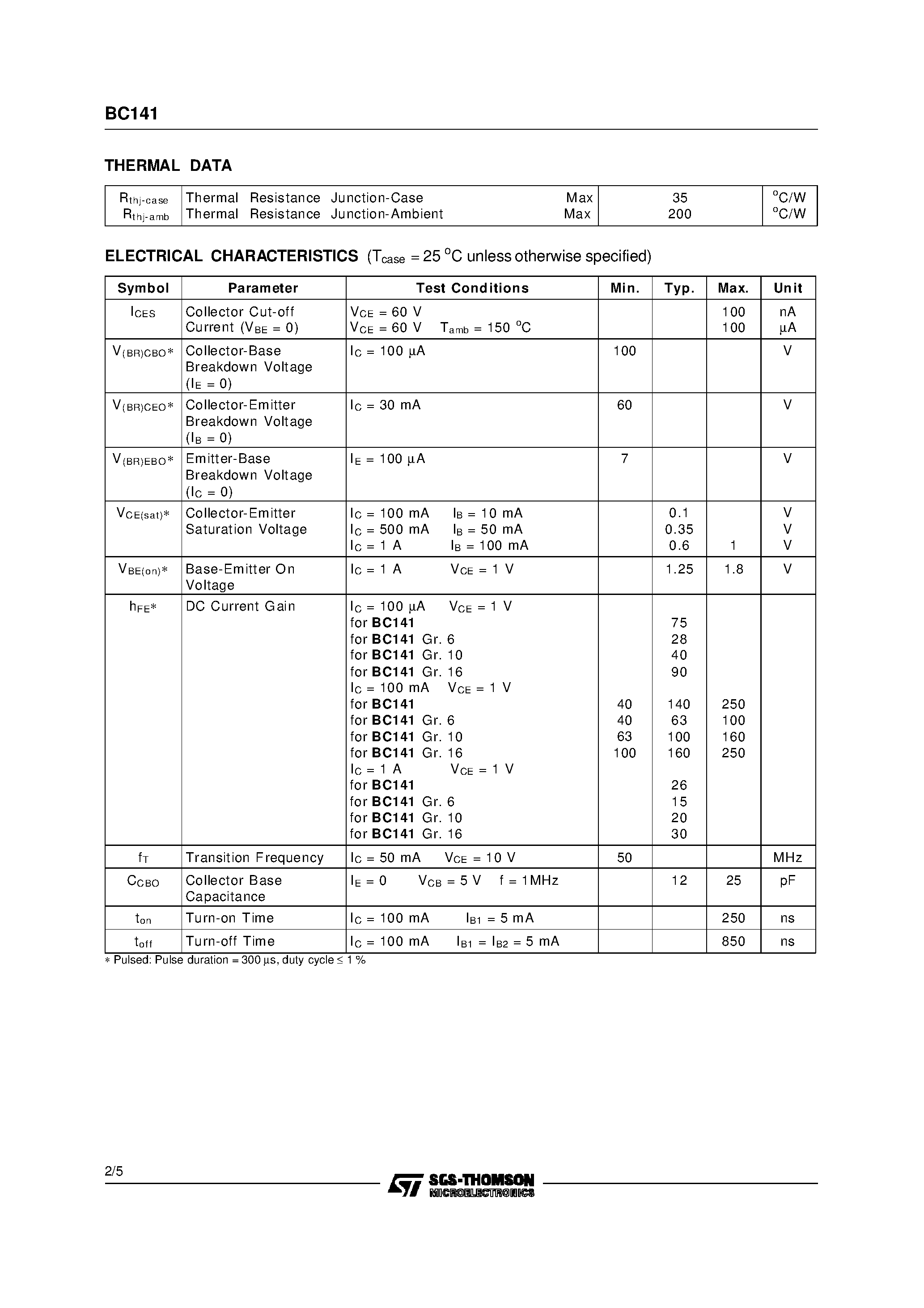 Datasheet BC141 - GENERAL PURPOSE TRANSISTORS page 2