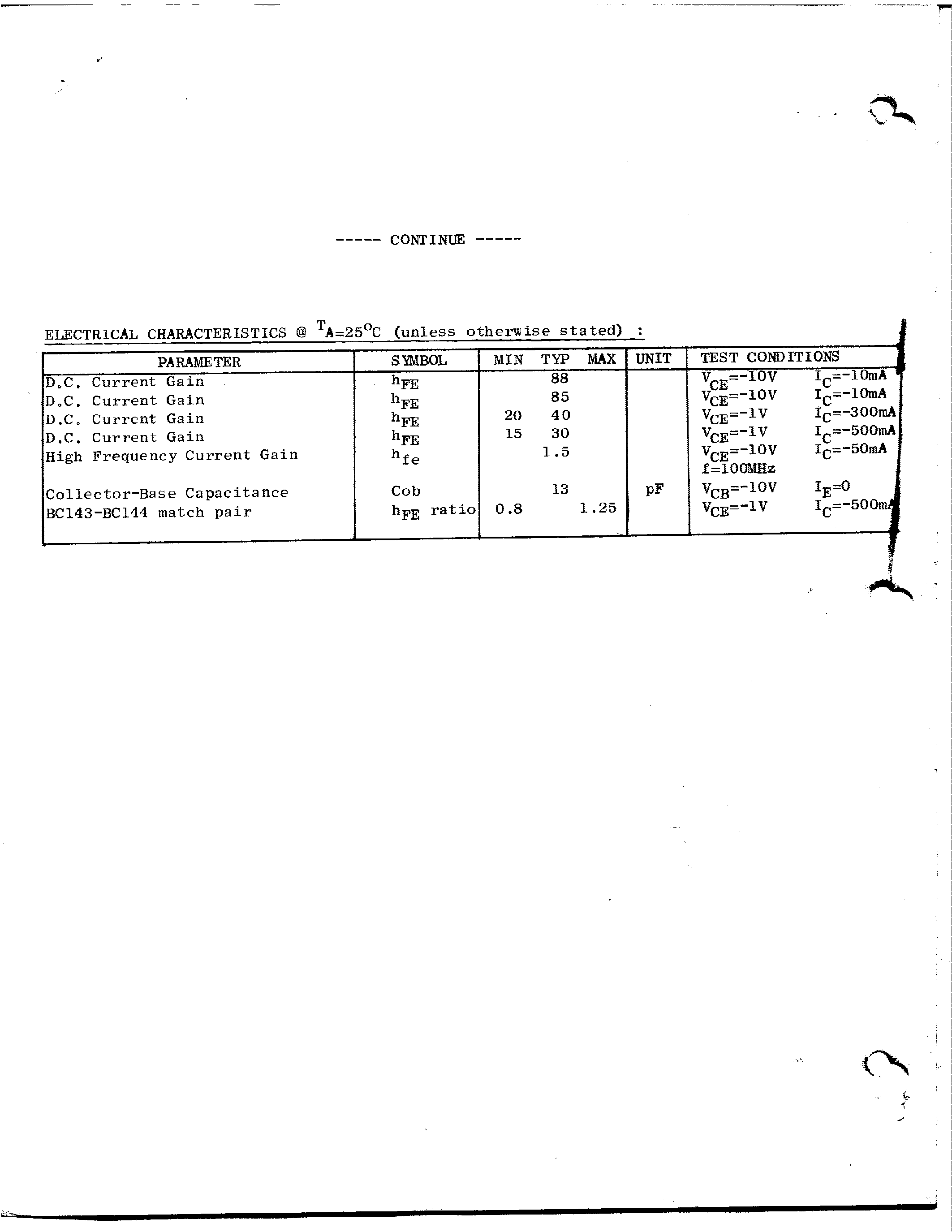 Datasheet BC143 - PNP SILICON PLANAR EPITAXIAL TRANSISTOR page 2