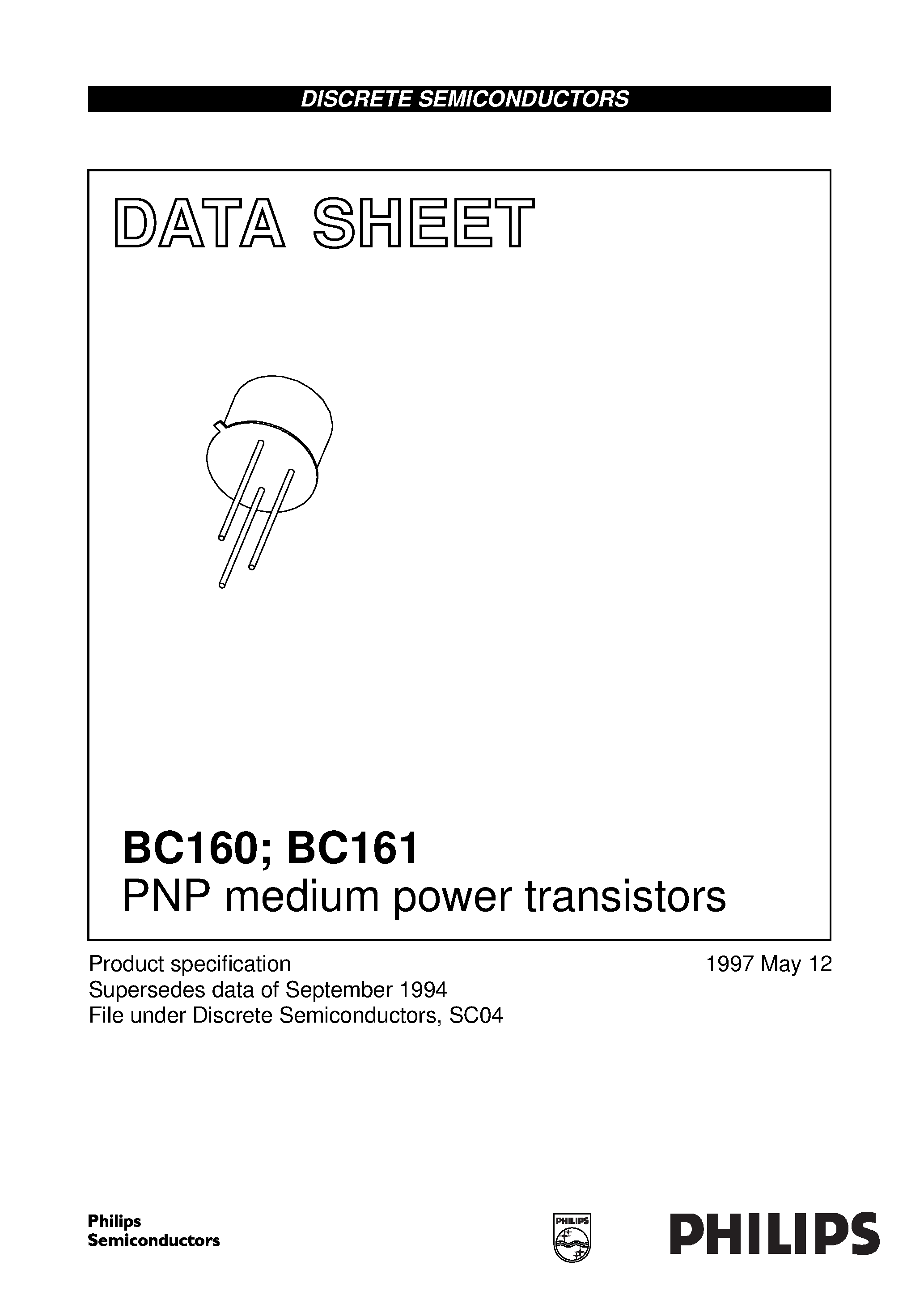 Datasheet BC160 - PNP medium power transistors page 1