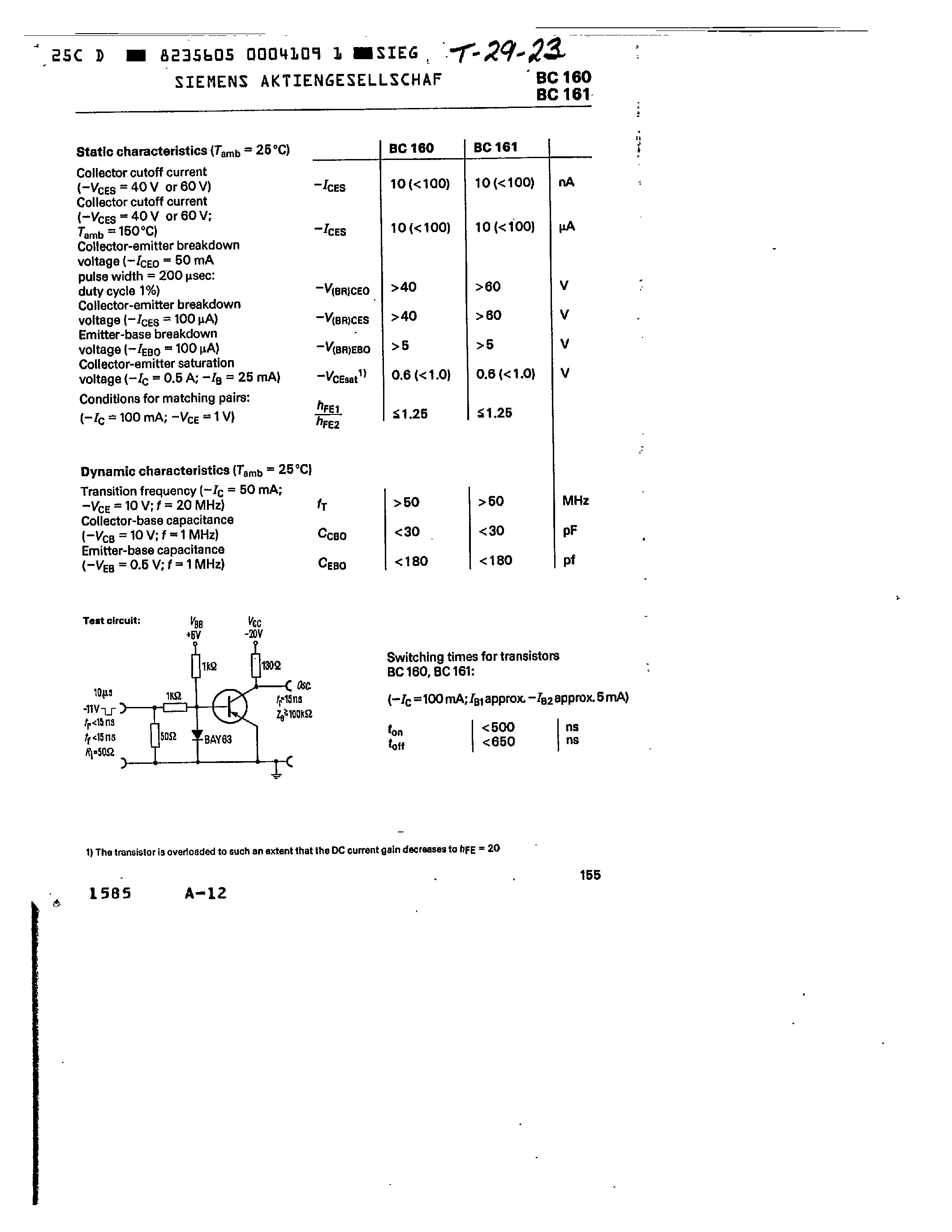 Datasheet BC160 - PNP SILICON TRANSISTORS page 2