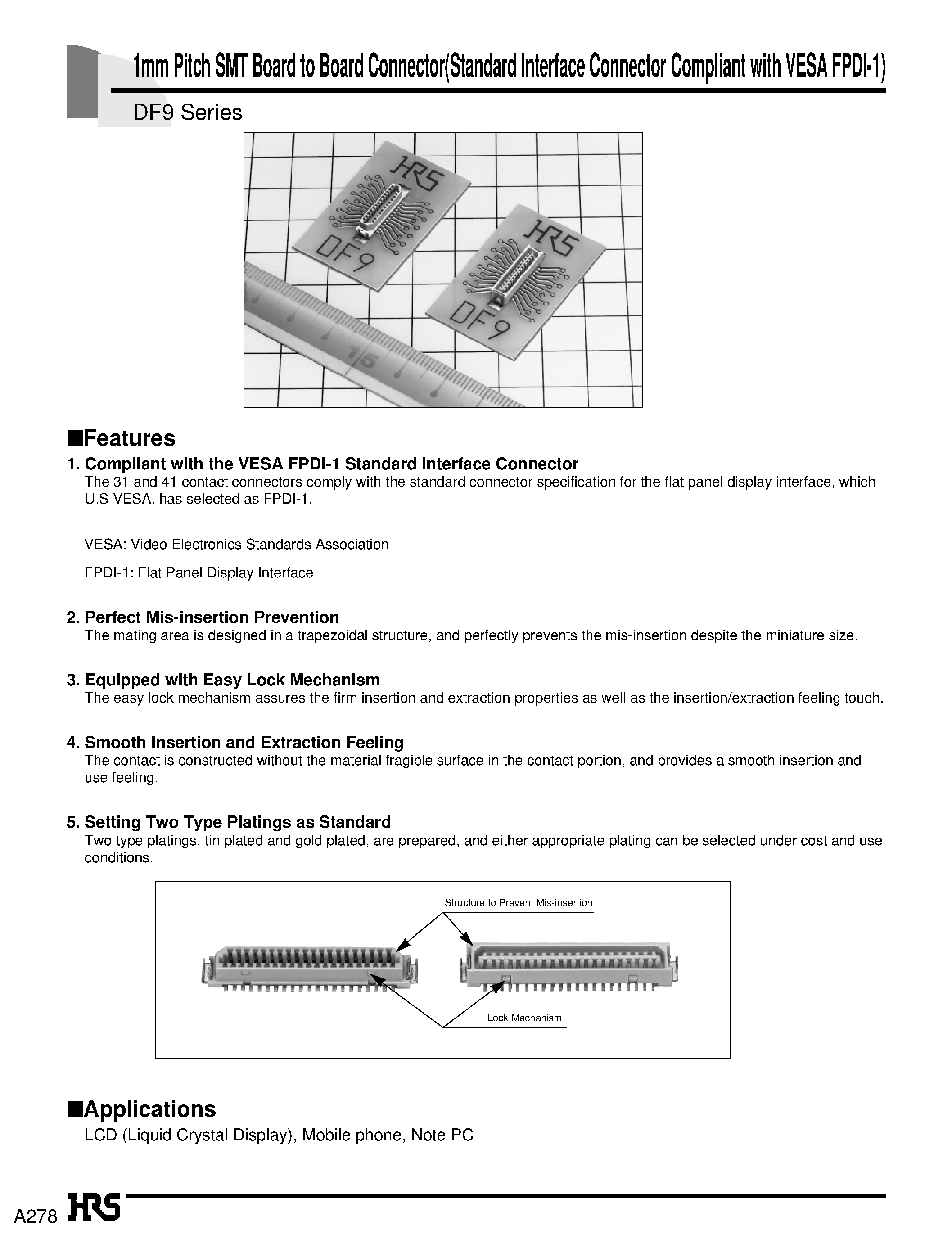 Datasheet DF9A-31S-1V - 1mm Pitch SMT Board to Board Connector(Standard Interface Connector Compliant with VESA FPDI-1) page 1