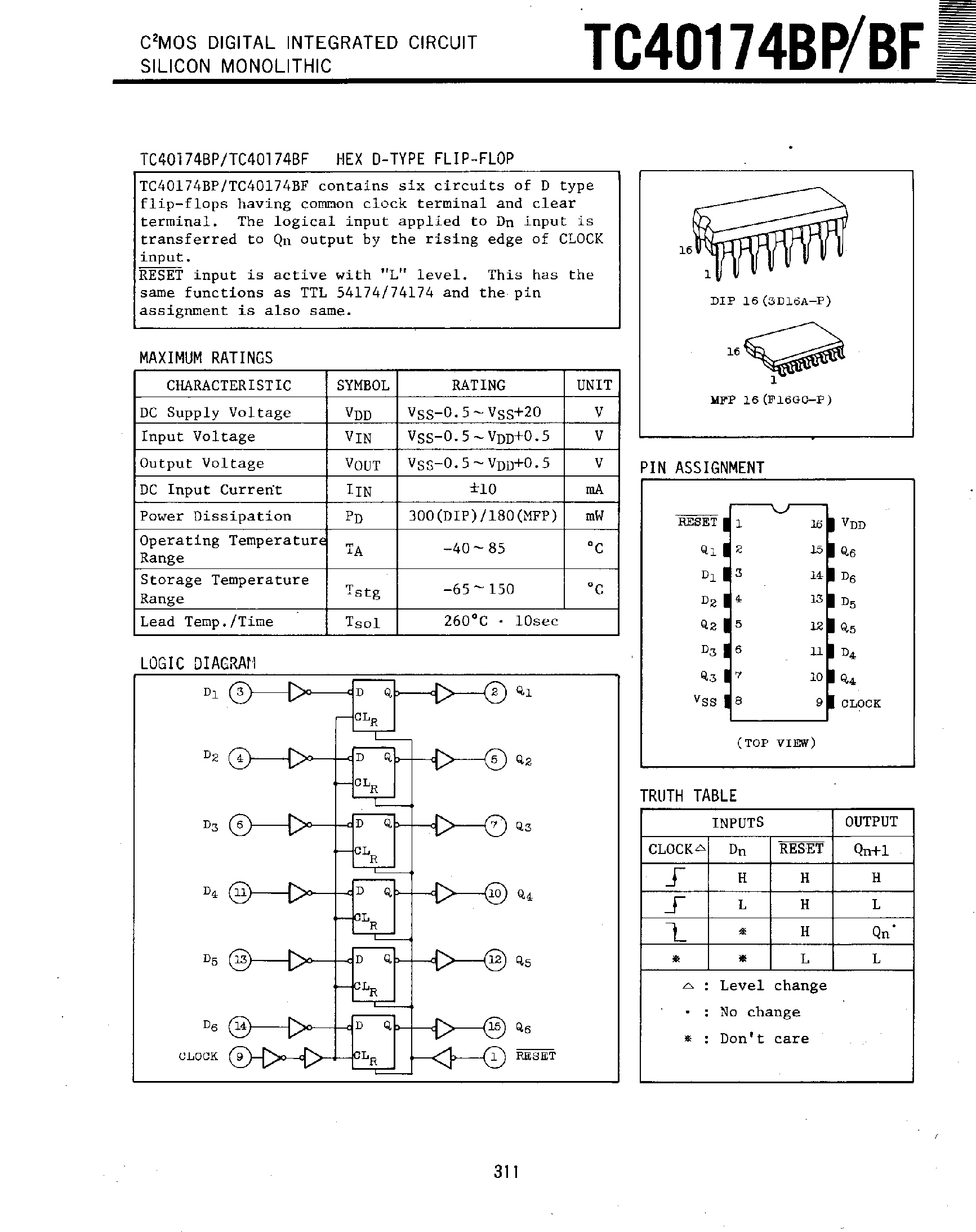 Даташит TC40174 - CMOS Digital Integrated Circuit / Silicon Monolithic страница 1