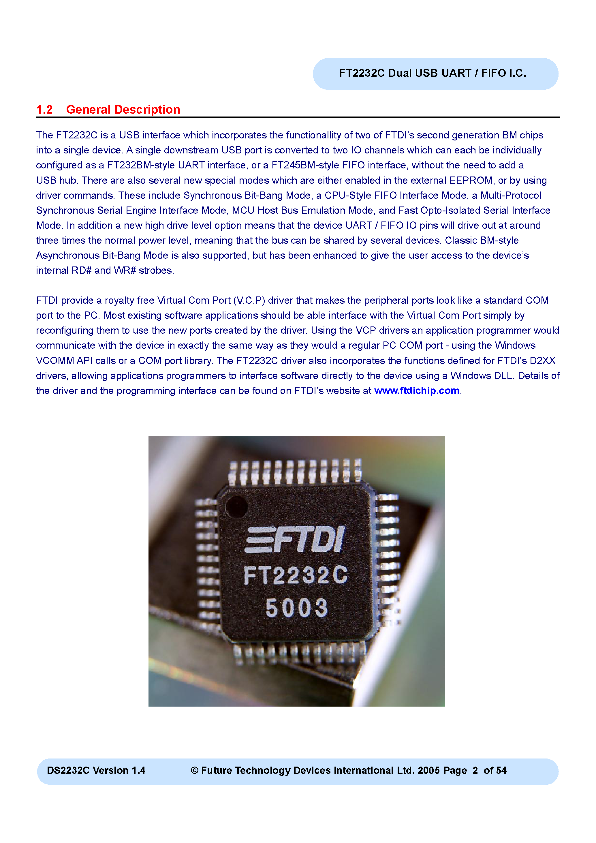 Datasheet FT2232C - Dual USB UART / FIFO I.C page 2