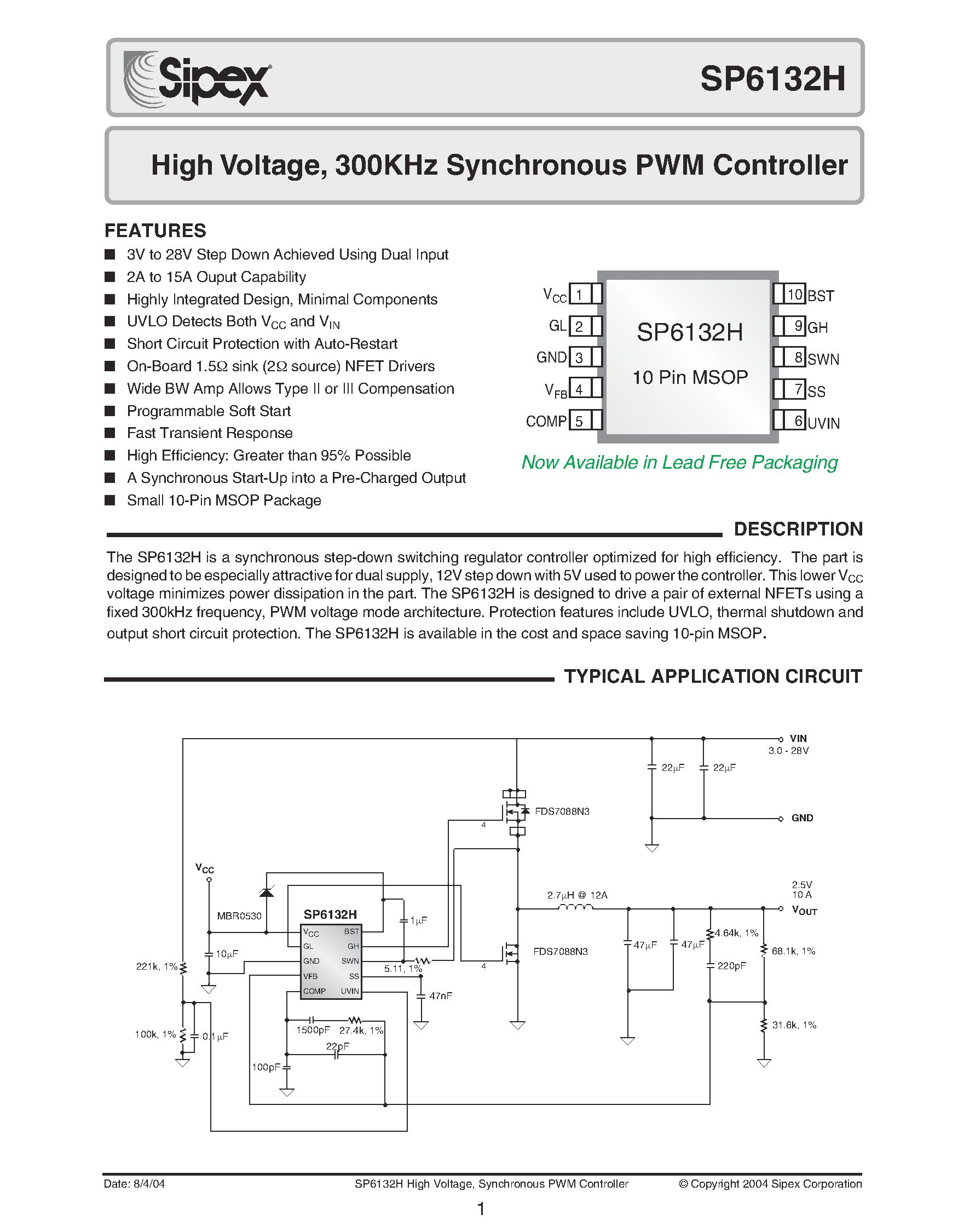 Datasheet SP6132HEU-L - High Voltage Synchronous Buck Controller page 1