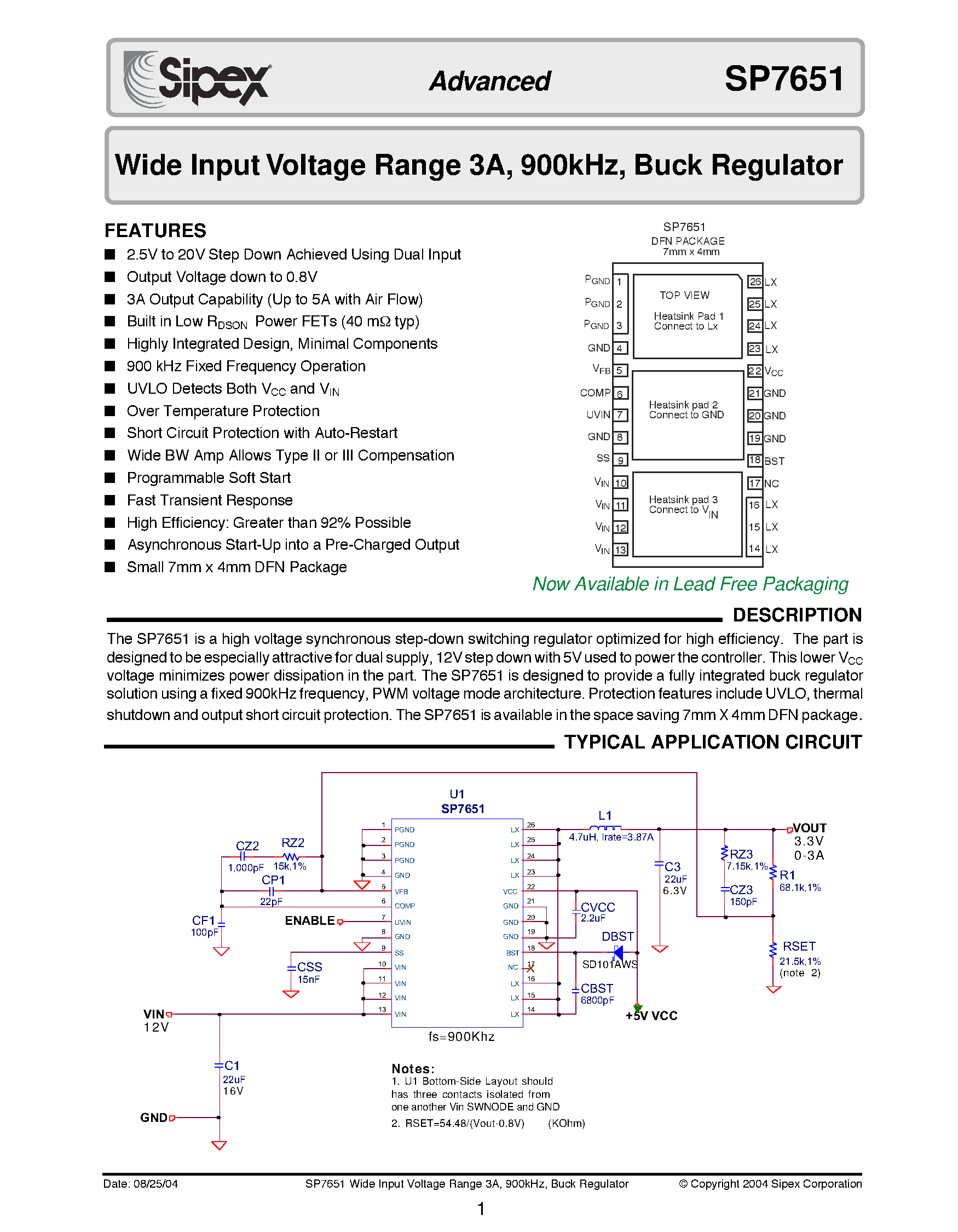 Datasheet SP7651ER-L/TR - Wide Input Voltage Range 3A / 900kHz / Buck Regulator page 1