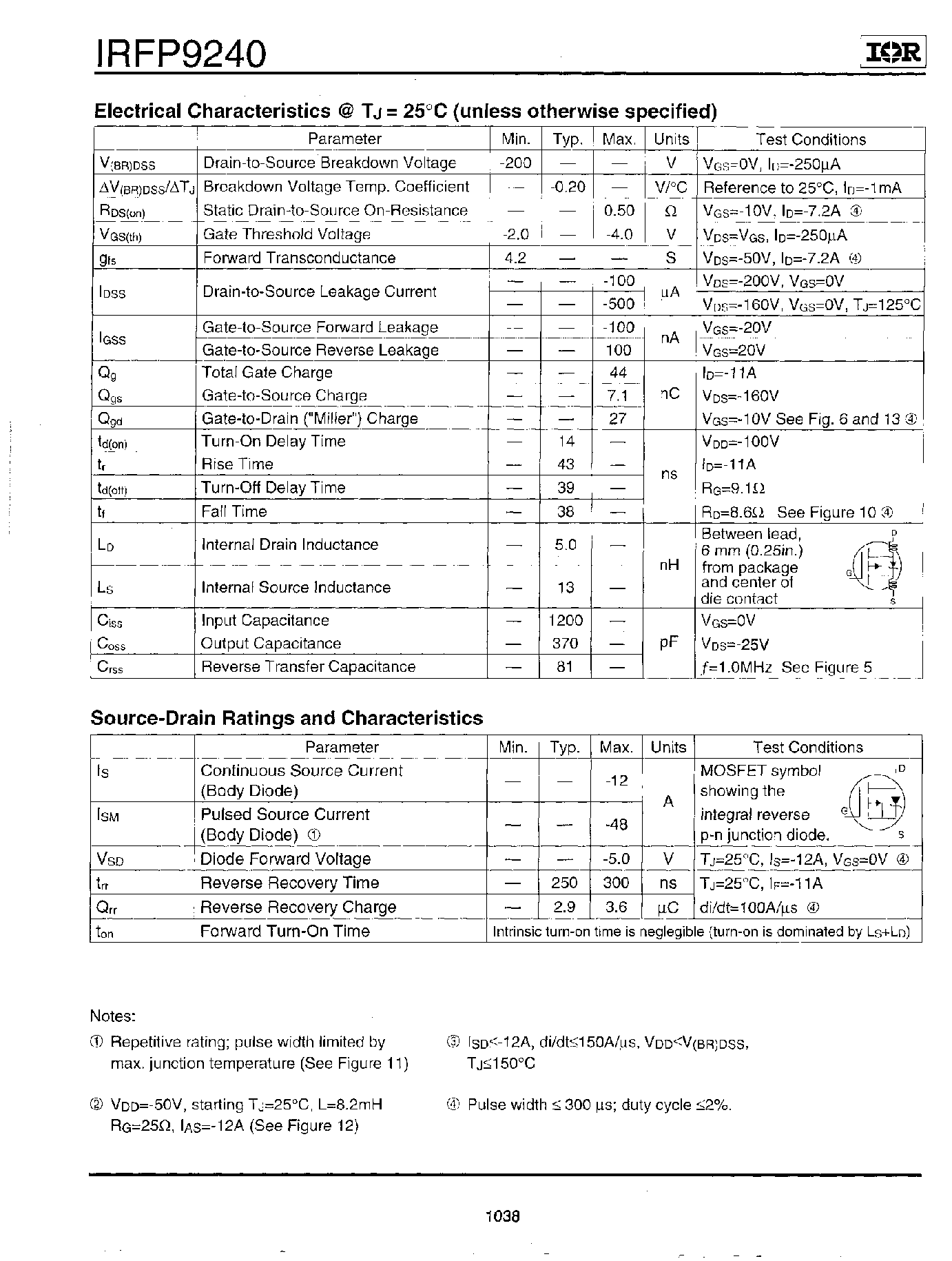 Datasheet IRFP9240 - Power MOSFET page 2