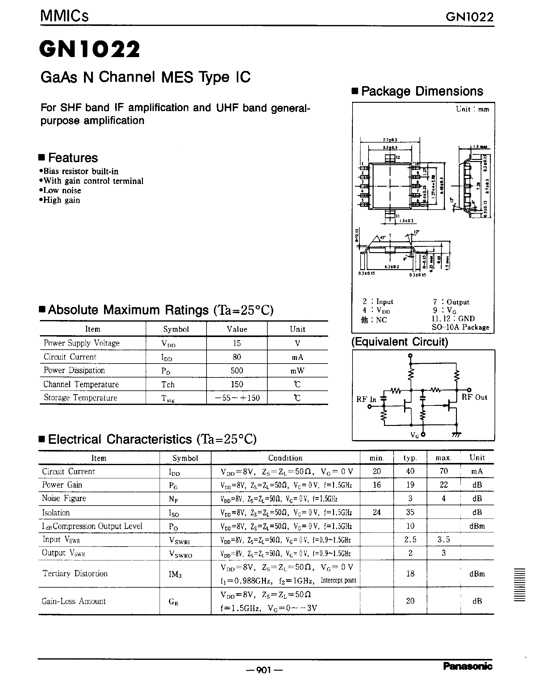 Даташит GN1022 - GaAs N Channel MES Type IC страница 1