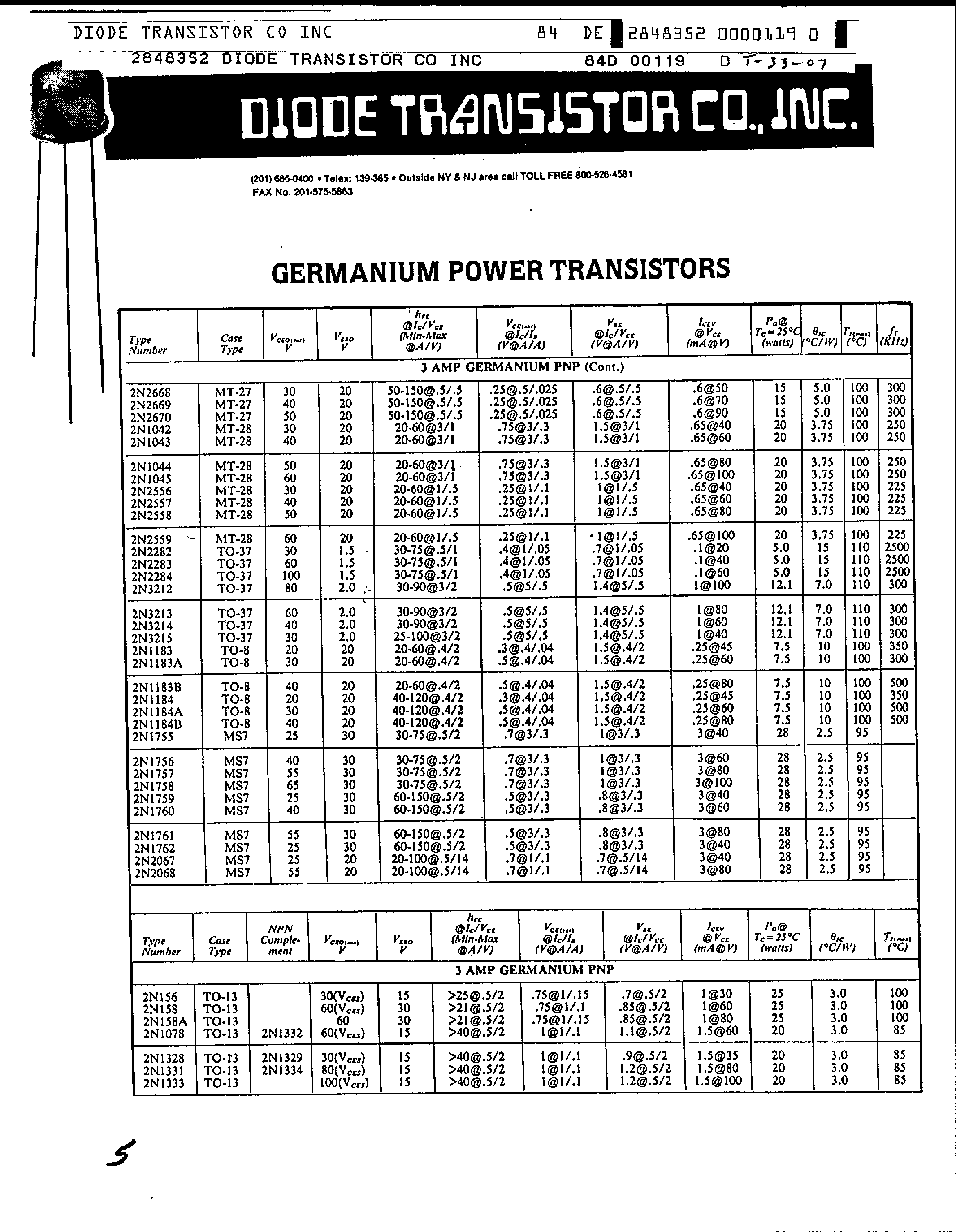 Даташит 2N158 - Germanium Power Transistors страница 1