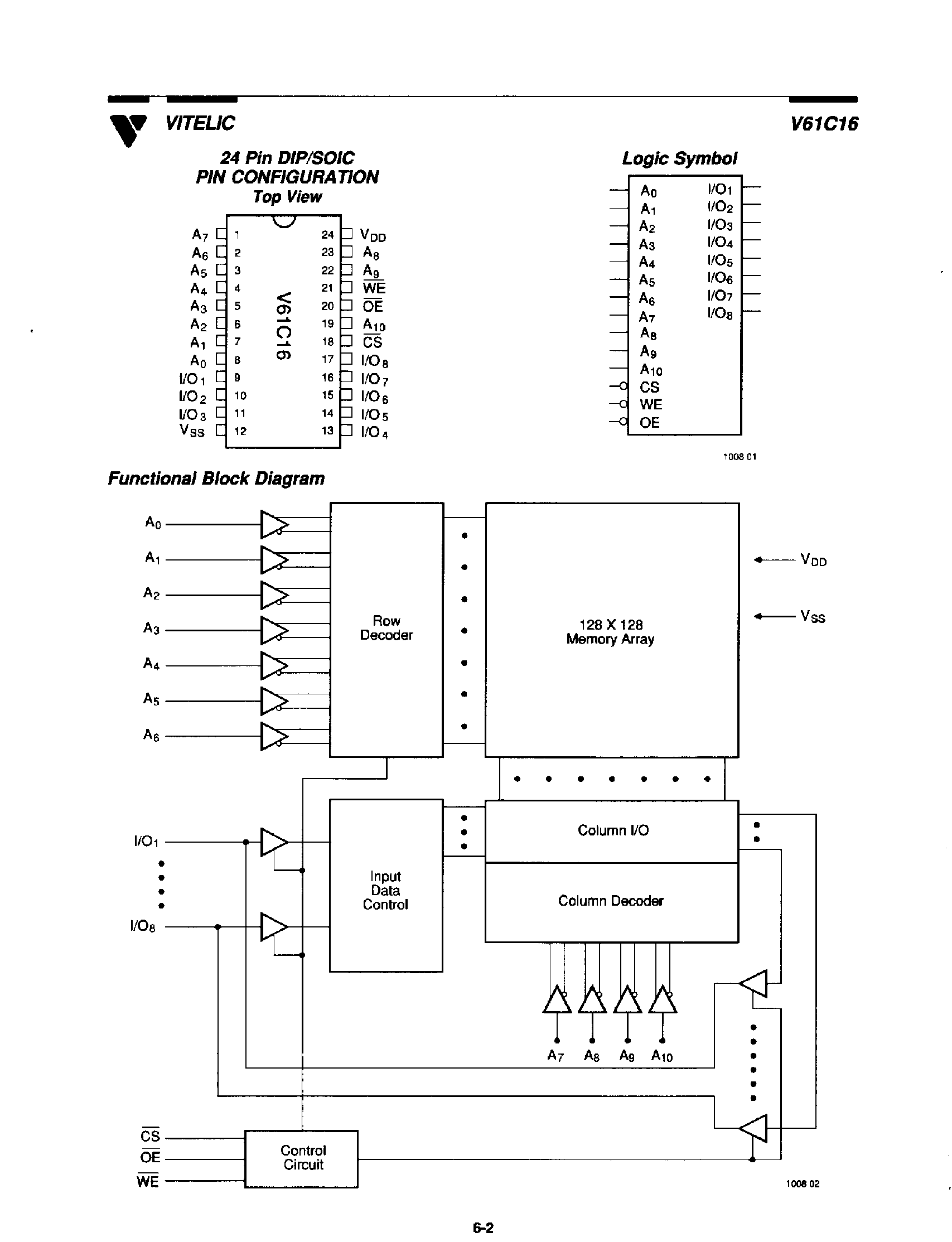 Даташит V61C16 - High Performance Low Power 2K x 8 Bit CMOS Static RAM страница 2