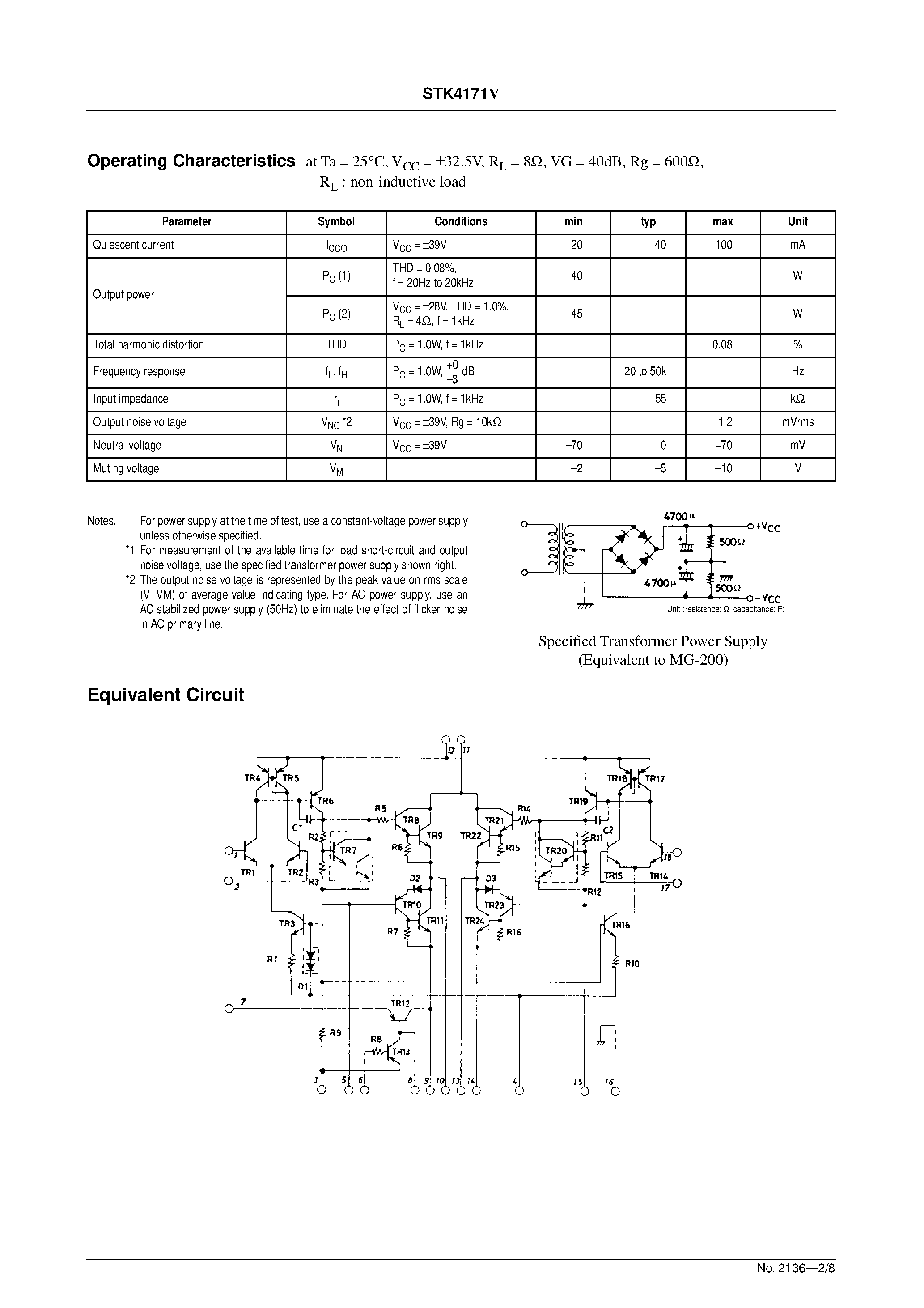 Datasheet STK4171V - AF Power Amplifier page 2