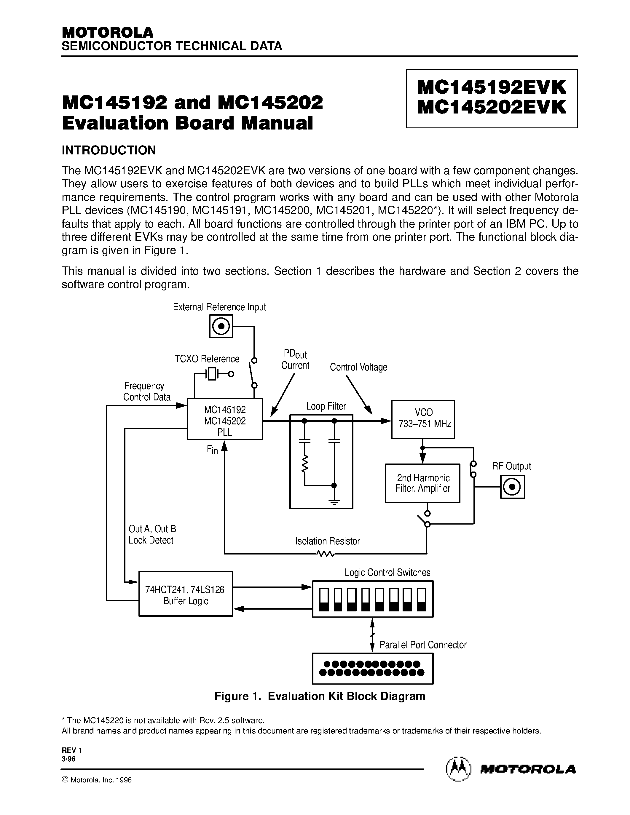 Даташит MC145192EVK - Evaluation Board Manual страница 1