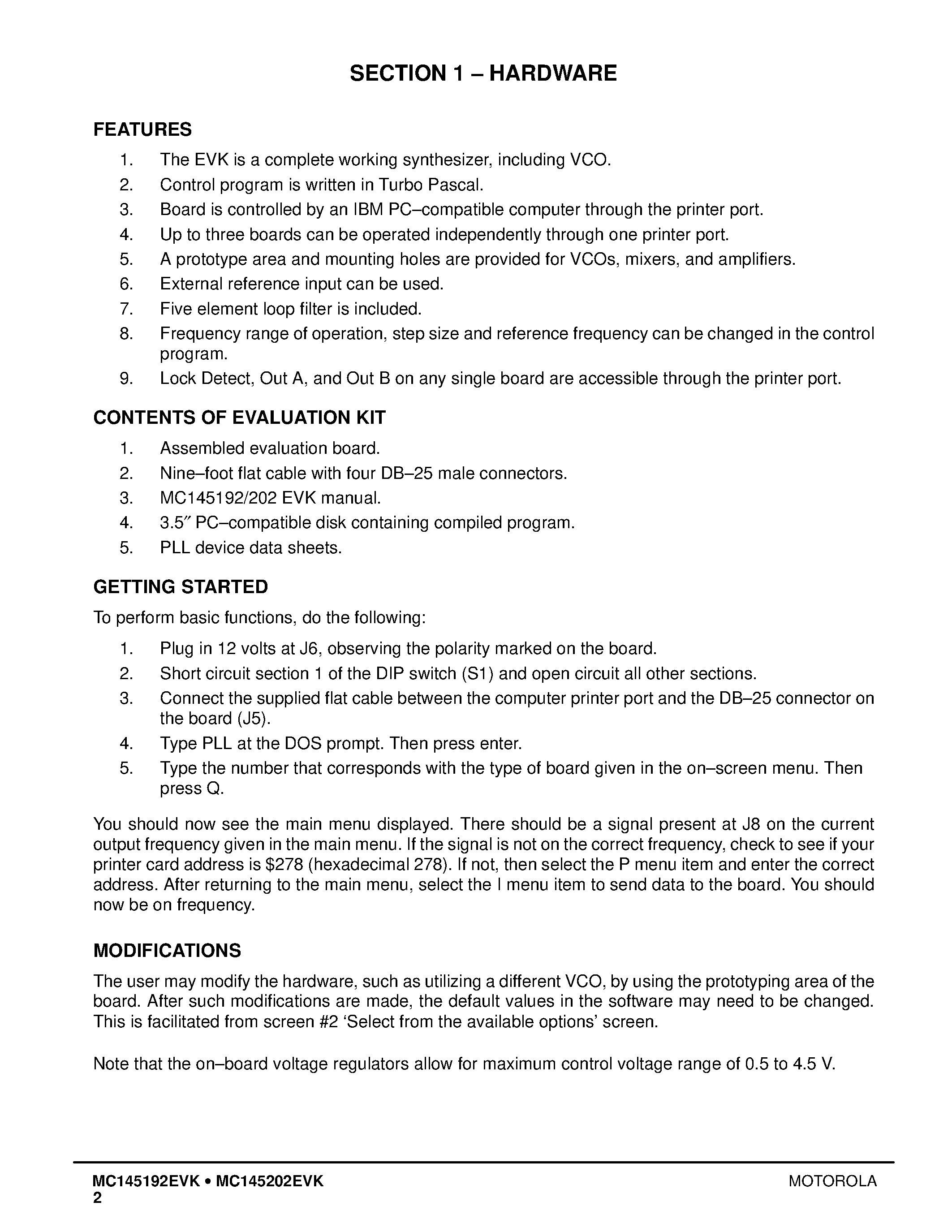 Даташит MC145192EVK - Evaluation Board Manual страница 2