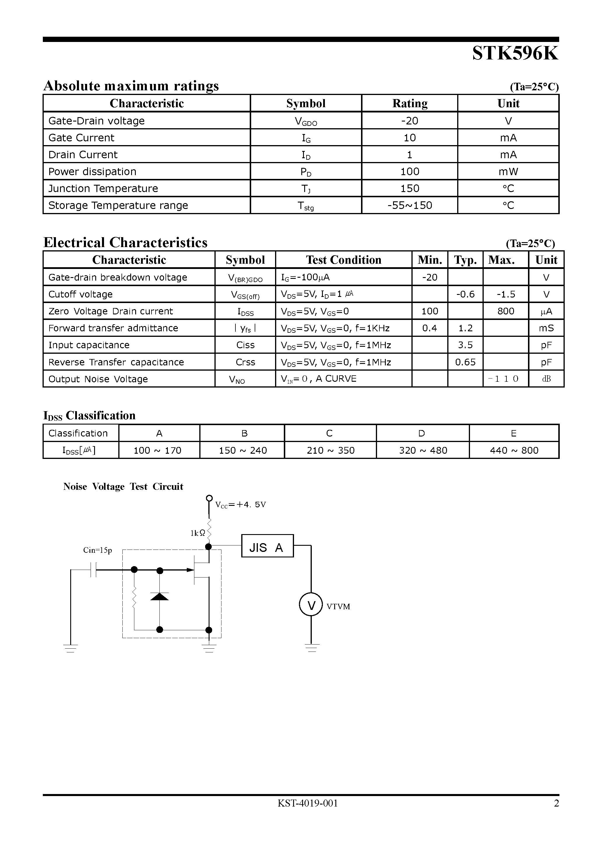 Datasheet STK596K - N-Channel Junction FET page 2