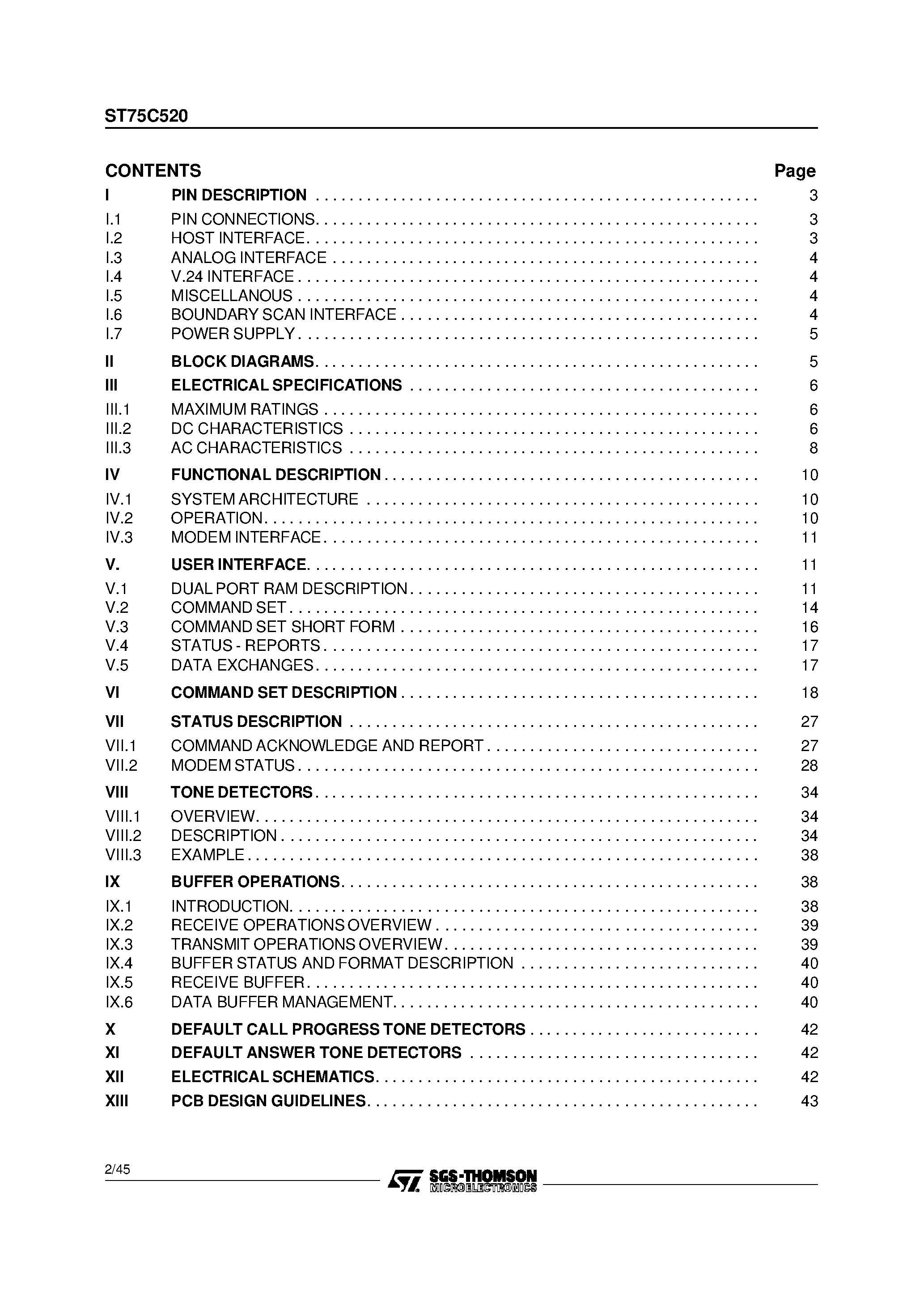 Datasheet ST75C520 - HIGH SPEED FAX MODEM DATA PUMP page 2