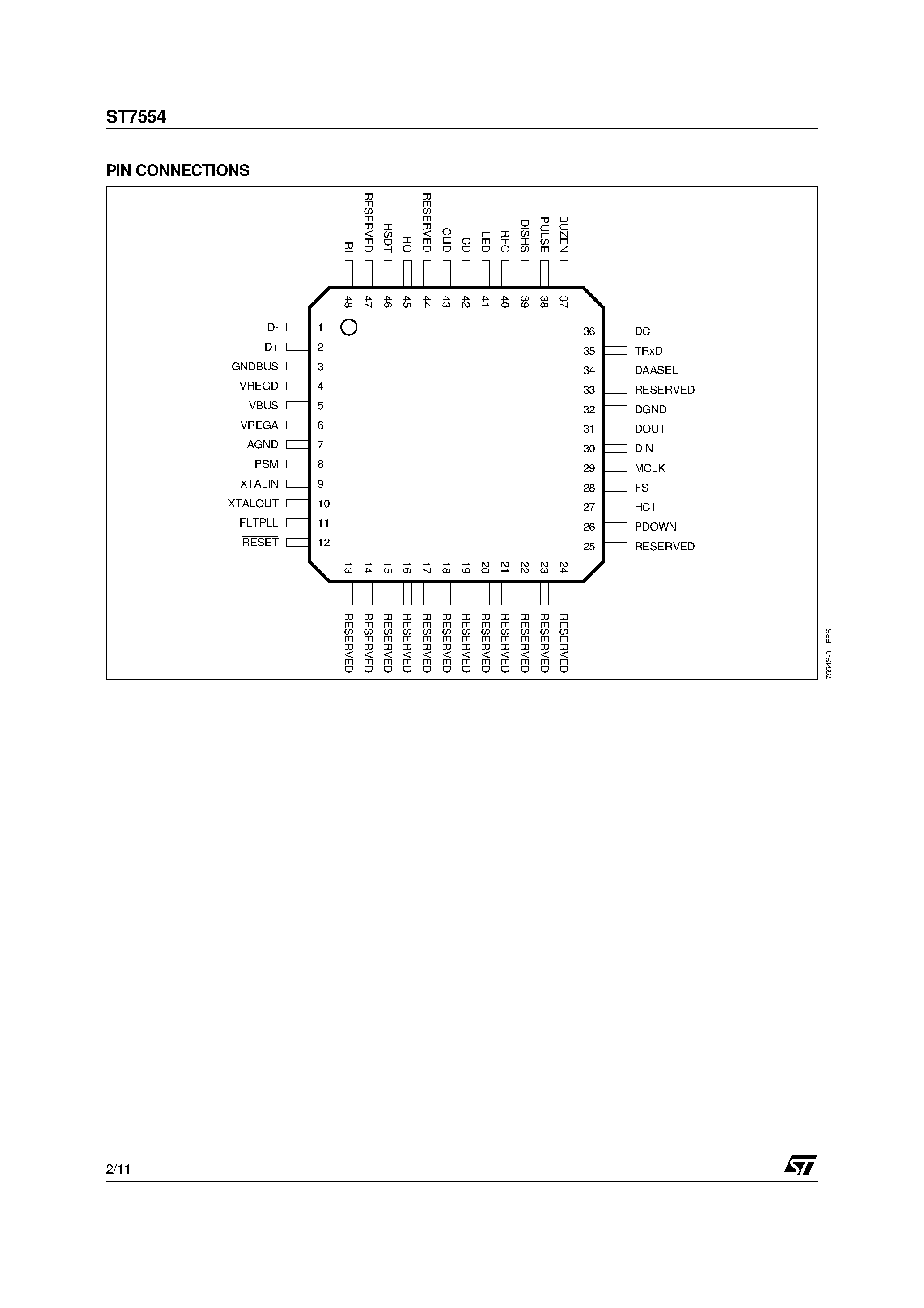 Даташит ST7554 - V.90 USB WORLD MODEM CONTROLLER страница 2