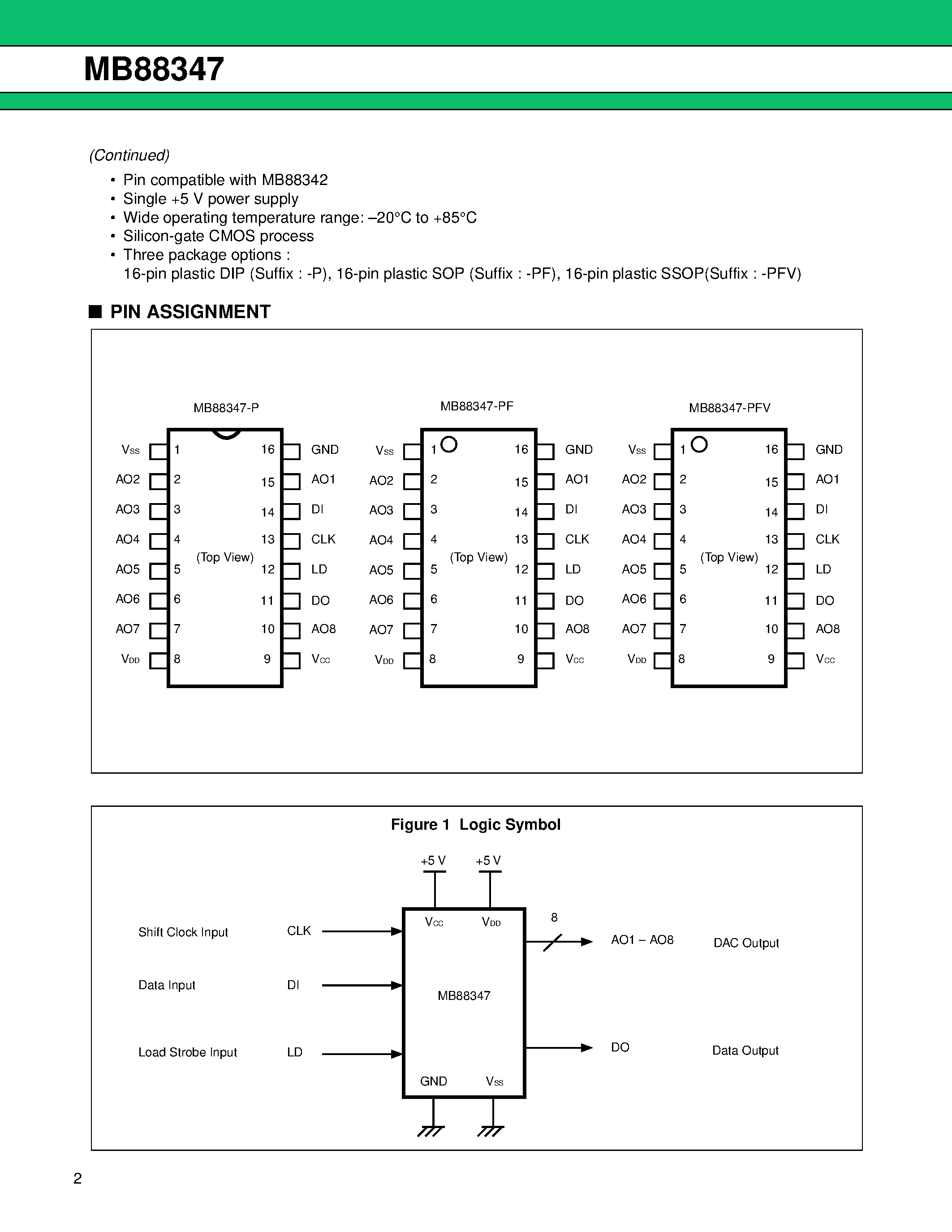 Datasheet MB88347 - R-2R TYPE 8-BIT D/A CONVERTER WITH OPERATIONAL AMPLIFIER OUTPUT BUFFERS page 2