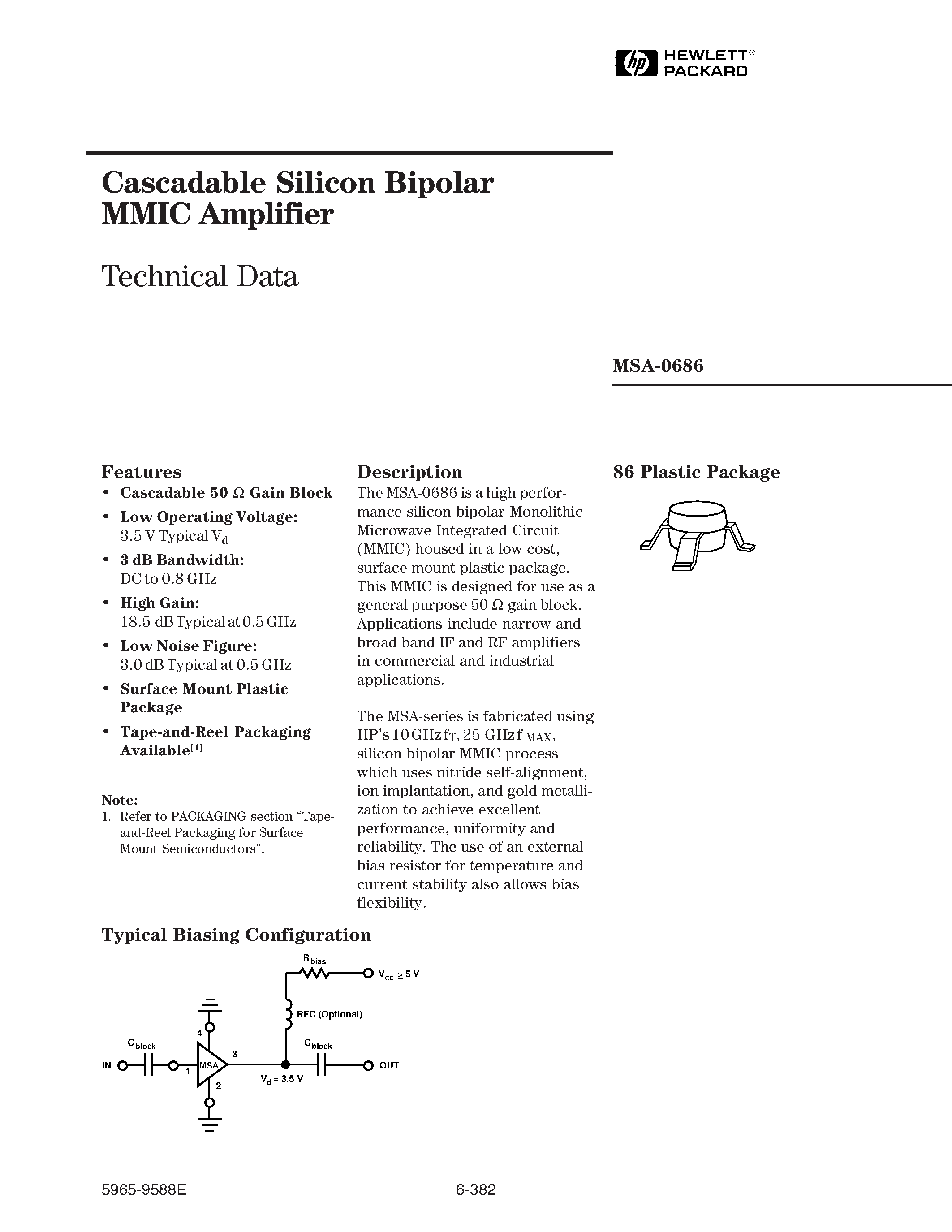 Datasheet MSA0686 - Cascadable Silicon Bipolar MMIC Amplifier page 1