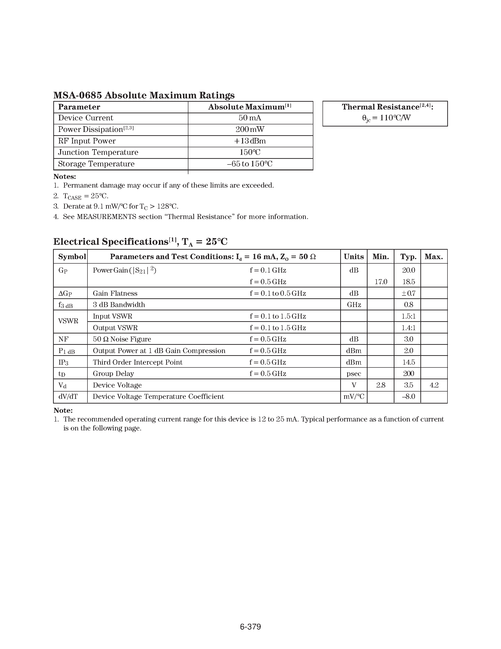 Datasheet MSA0685 - Cascadable Silicon Bipolar MMIC Amplifier page 2