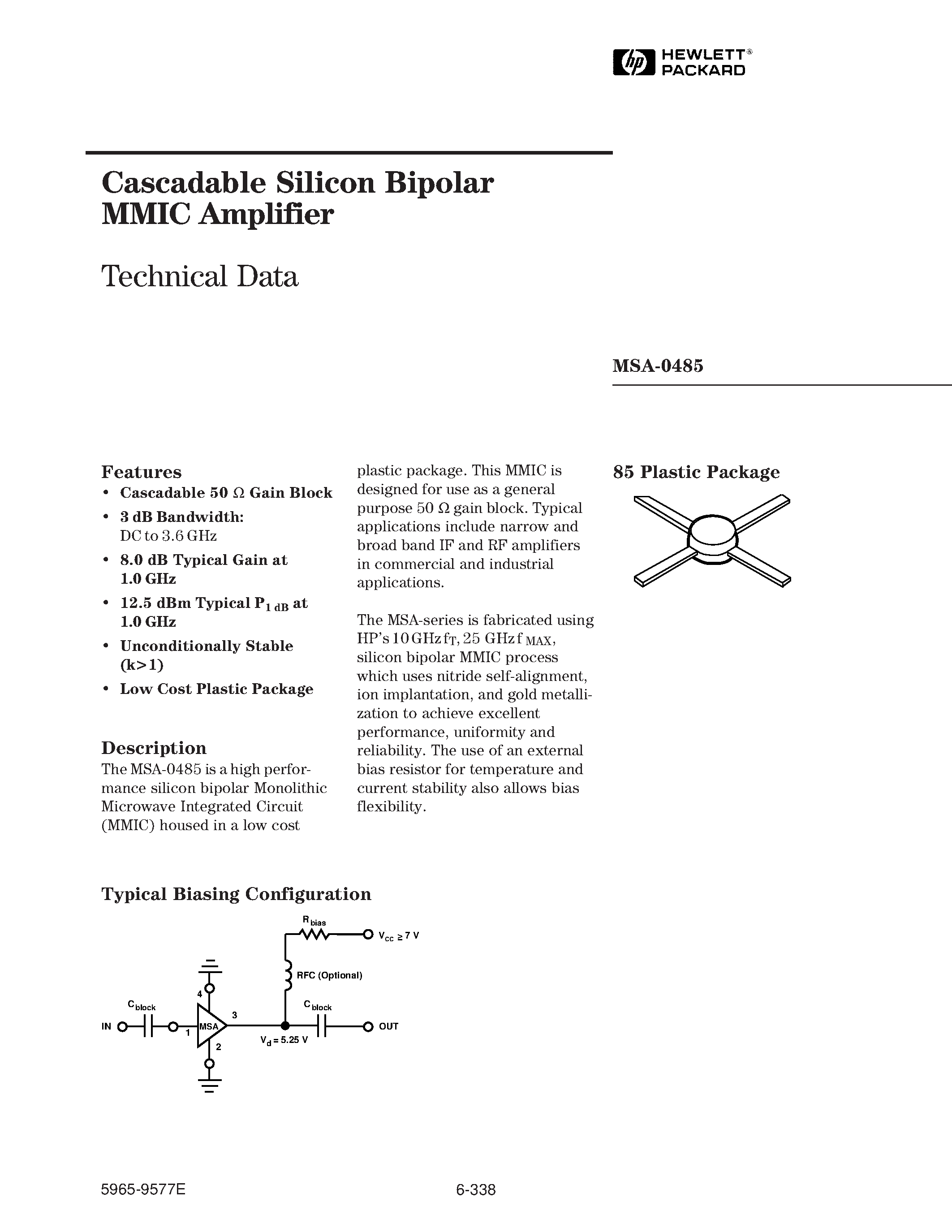 Datasheet MSA0485 - Cascadable Silicon Bipolar MMIC Amplifier page 1