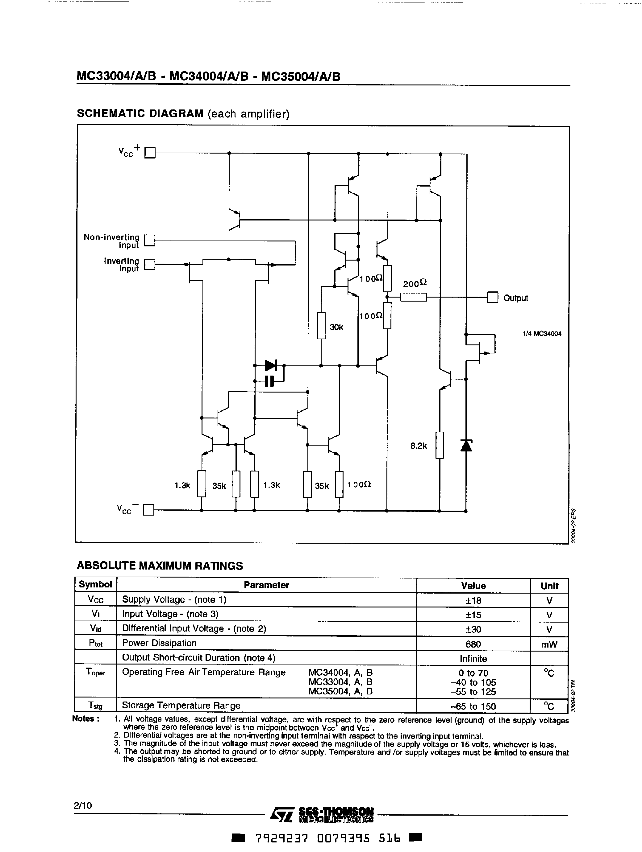 Даташит MC35004 - GENERAL PURPOSE QUAD J FET OPERATIONAL AMPLIFIERS страница 2