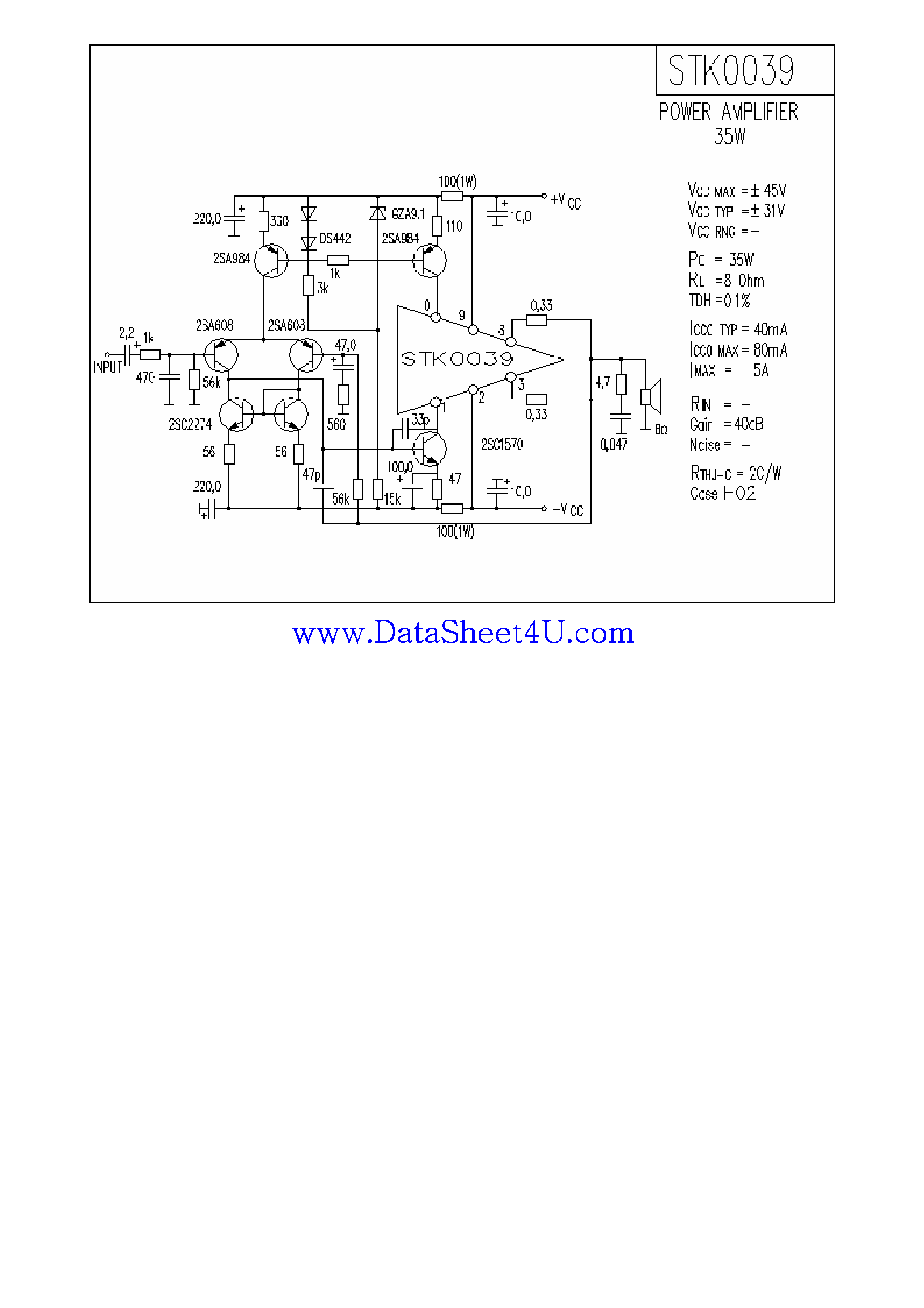 Datasheet STK0039 - Power Amplifier 35W page 1