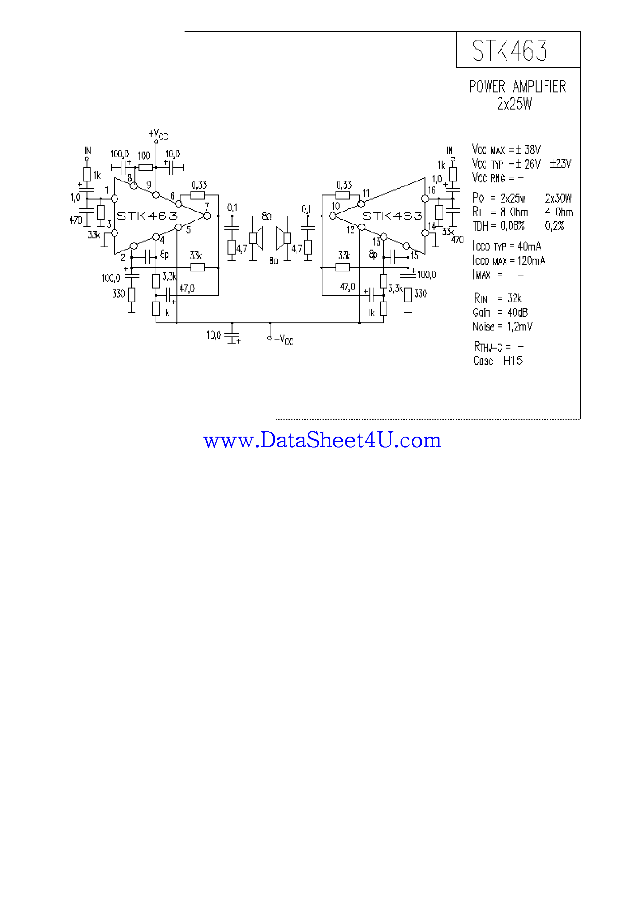 Datasheet STK463 - Hybrid Amplifier page 1