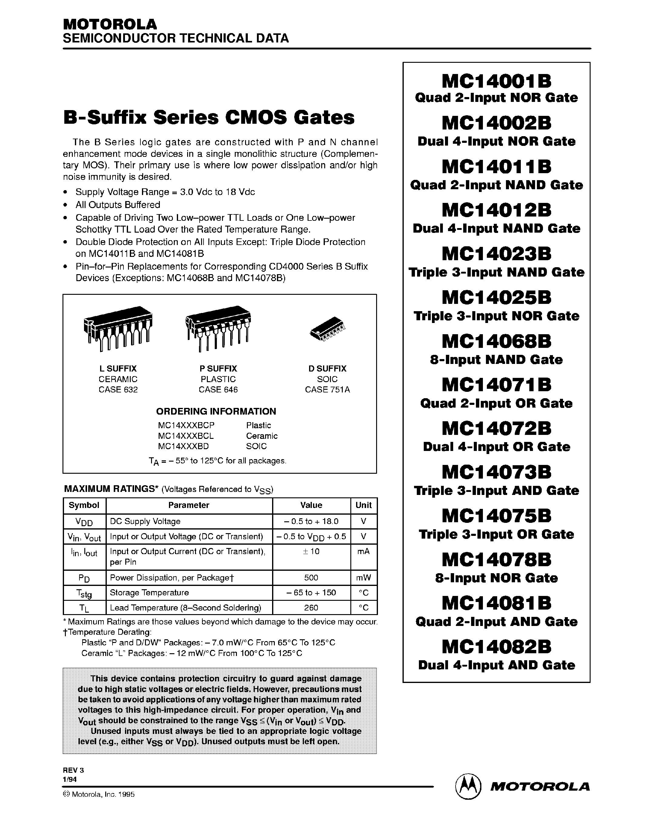 Datasheet 14001B - B-Suffix Serise CMOS Gates page 1