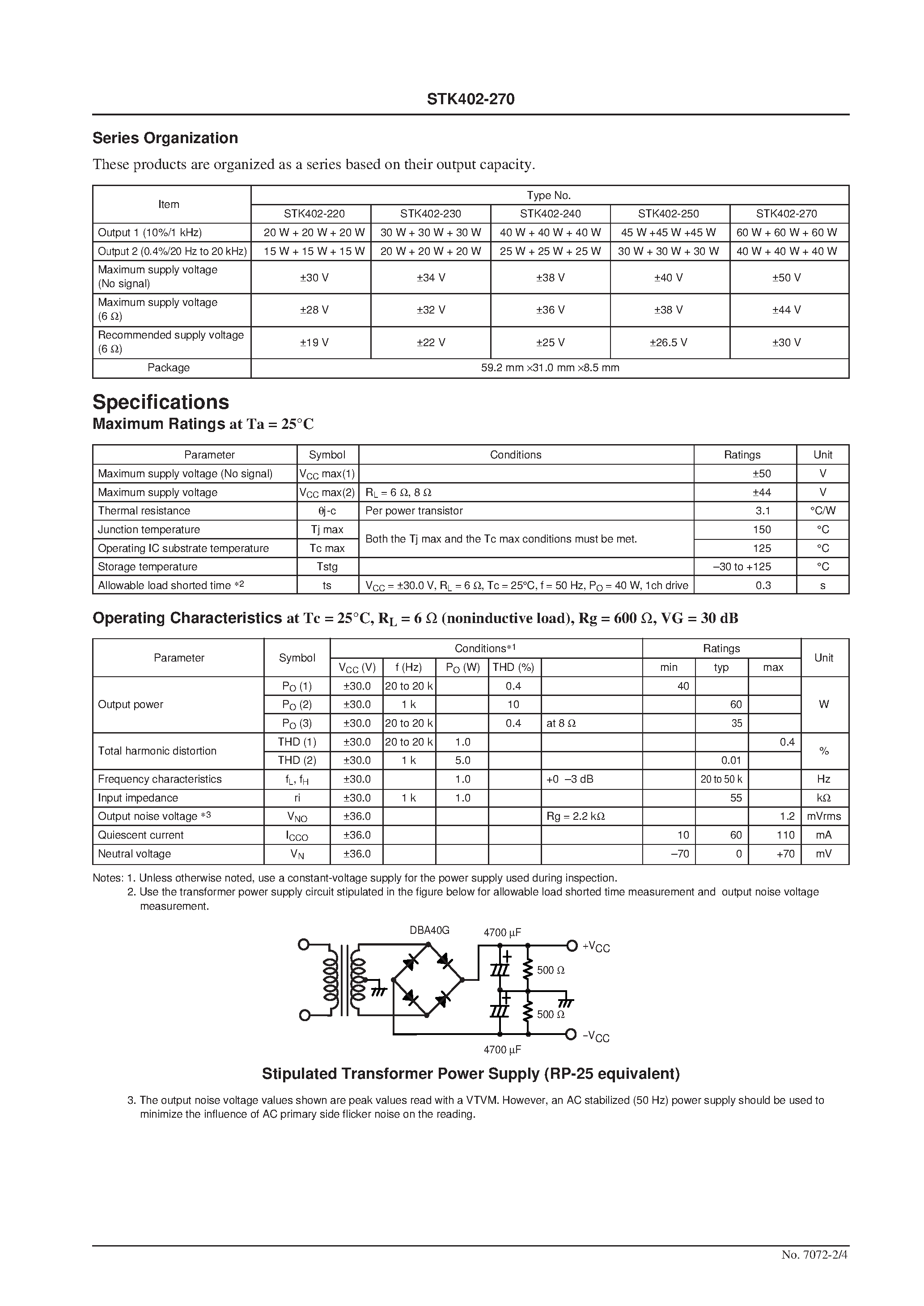 Datasheet STK402-270 - Three-Channel Class AB Audio Power Amplifier page 2