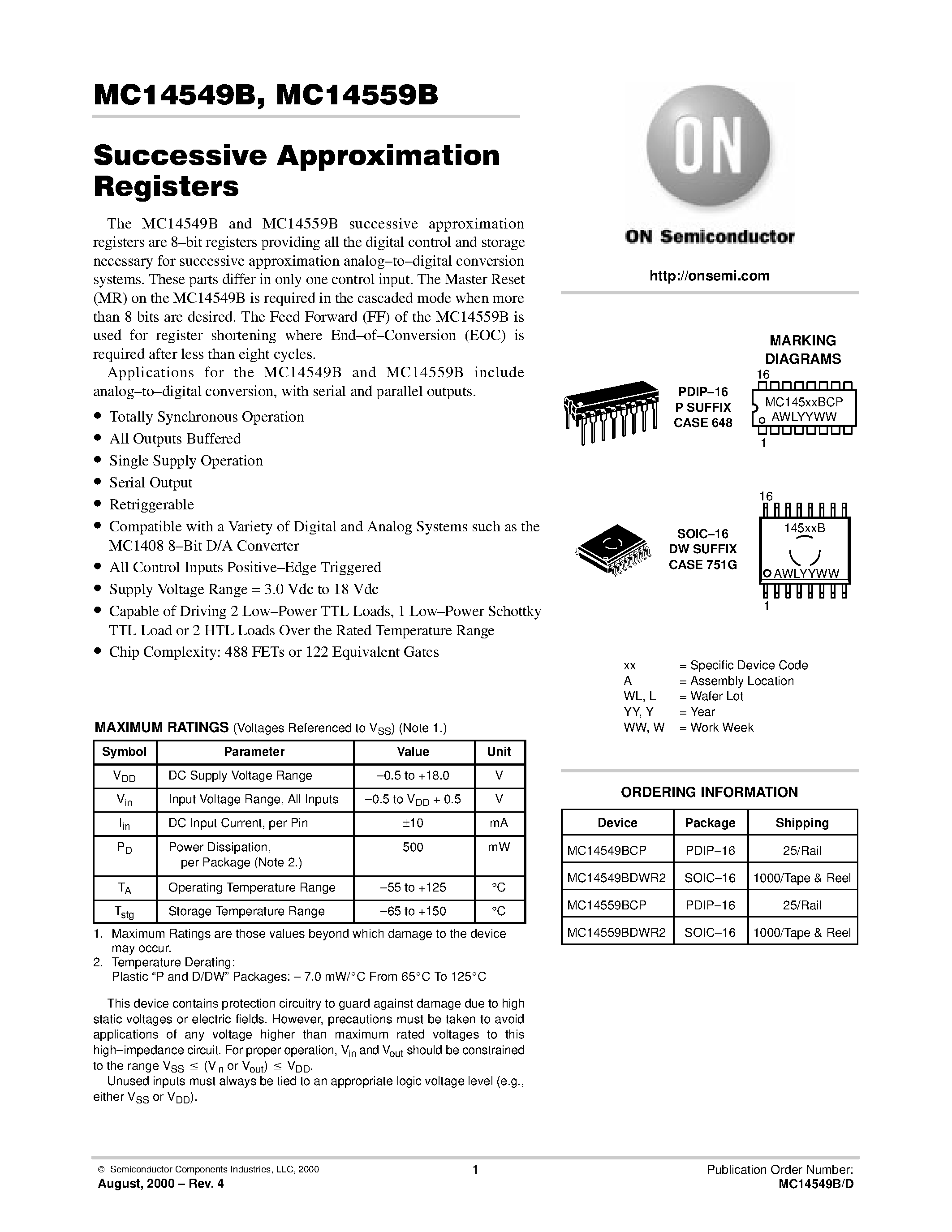 Даташит MC14559B - Successive Approximation Registers страница 1