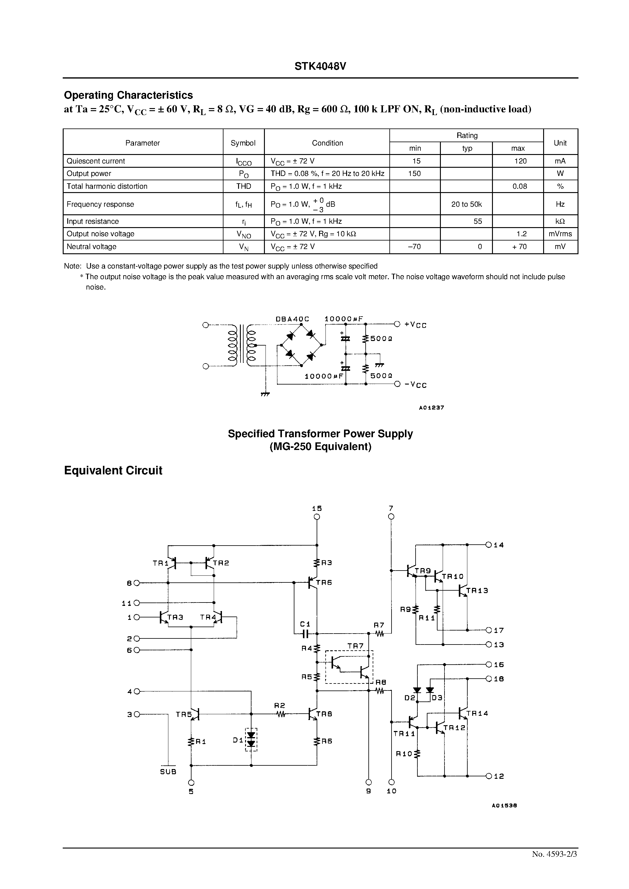 Datasheet STK4048V - 150 W min AF Power Amplifier page 2