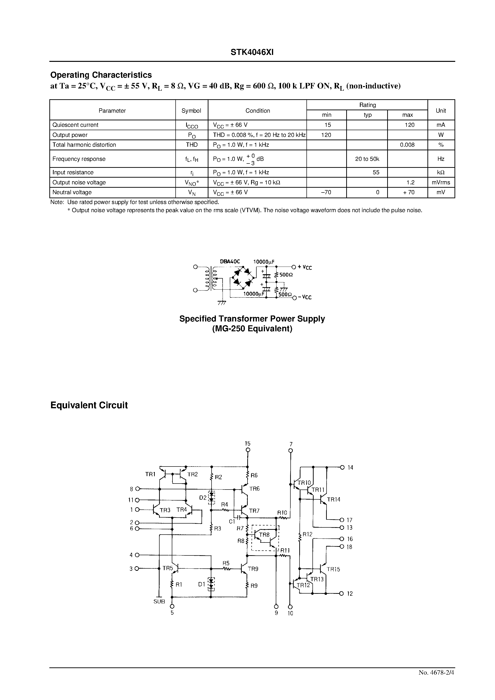 Datasheet STK4046XI - AF Power Amplifier page 2