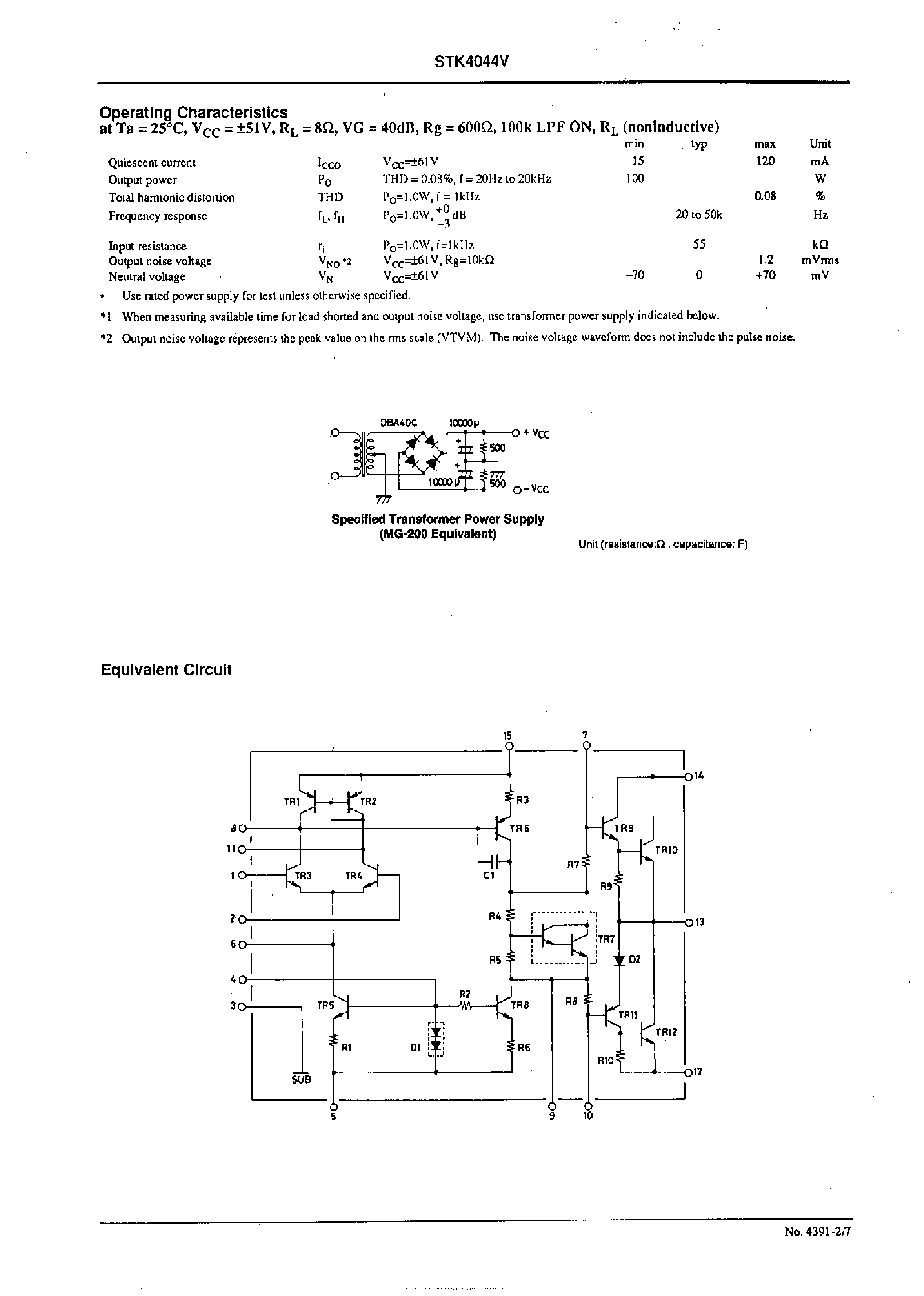 Datasheet STK4044V - AF Power Amplifier page 2