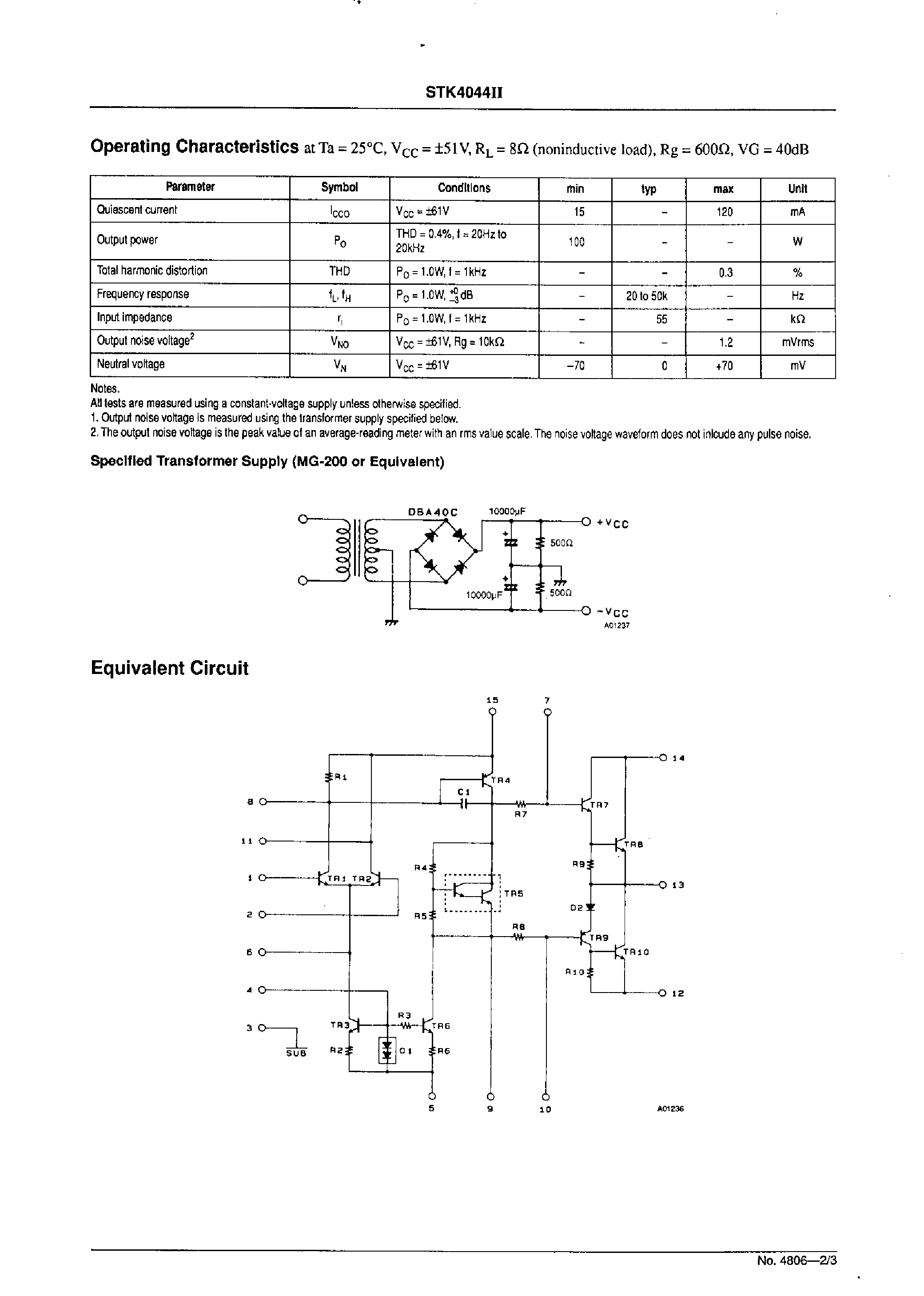 Datasheet STK4044II - AF Power Amplifier page 2