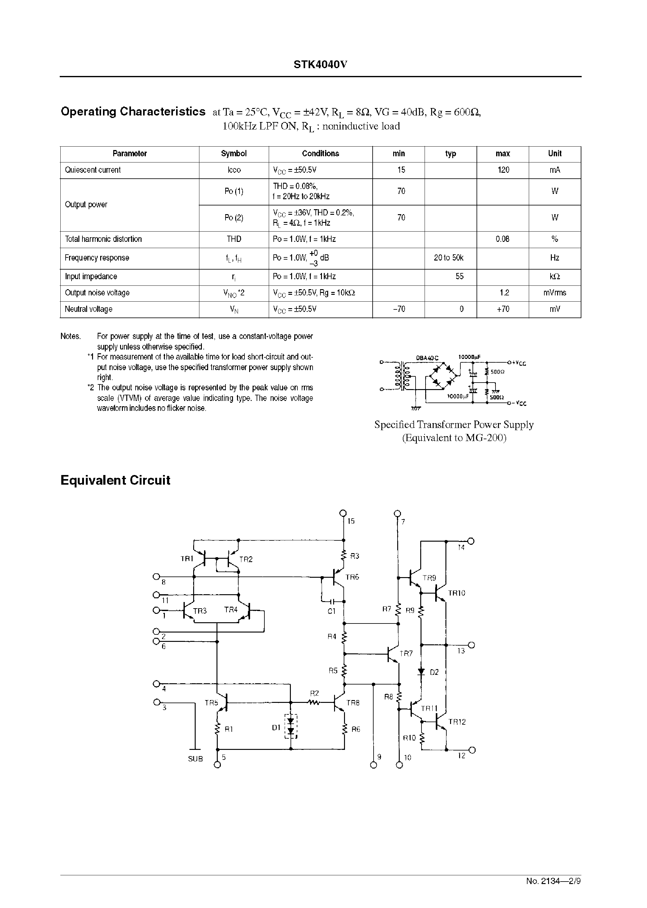 Datasheet STK4040V - AF Power Amplifier page 2