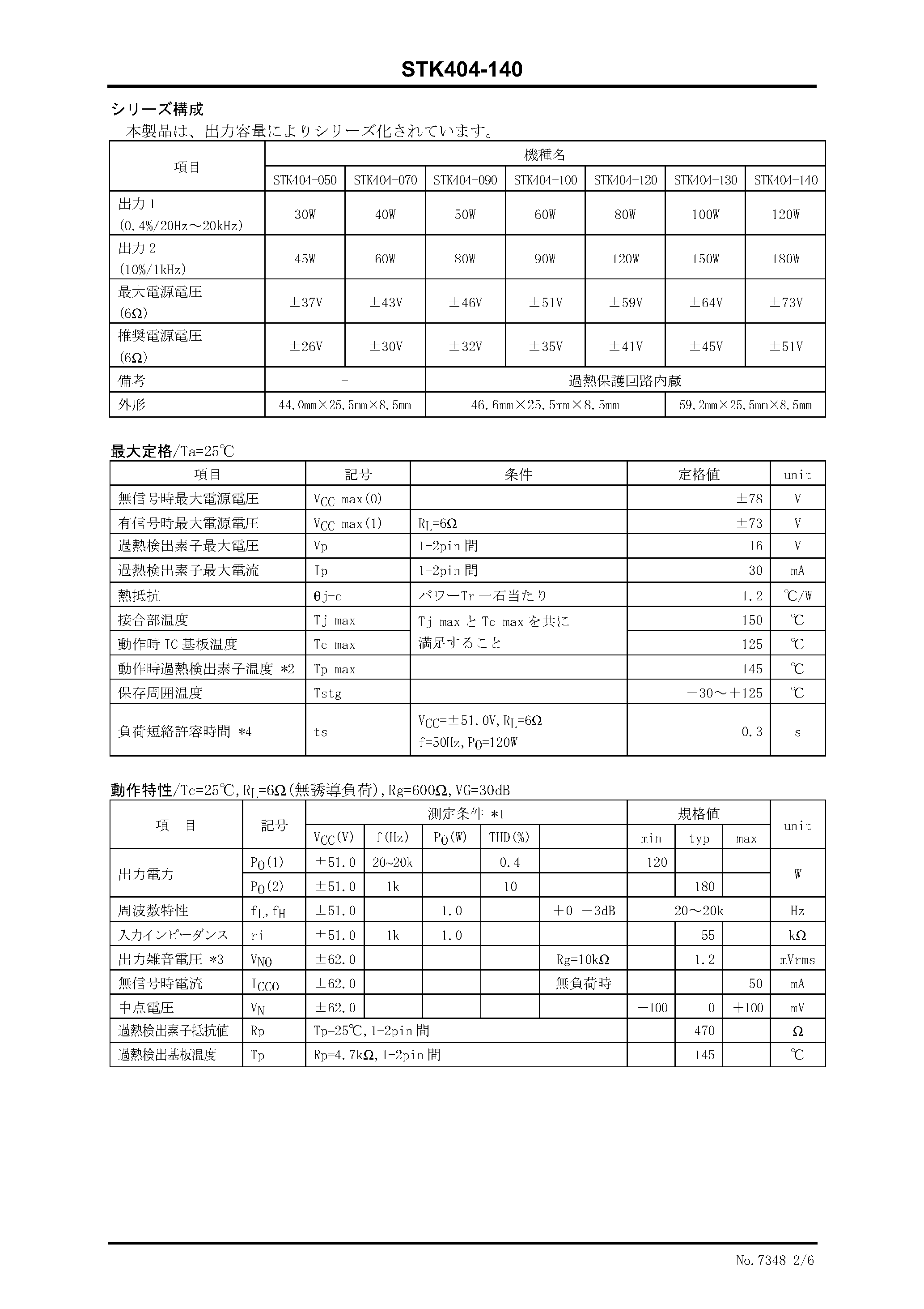 Datasheet STK404-140 - 1 CH AB AUDIO POWER IC page 2