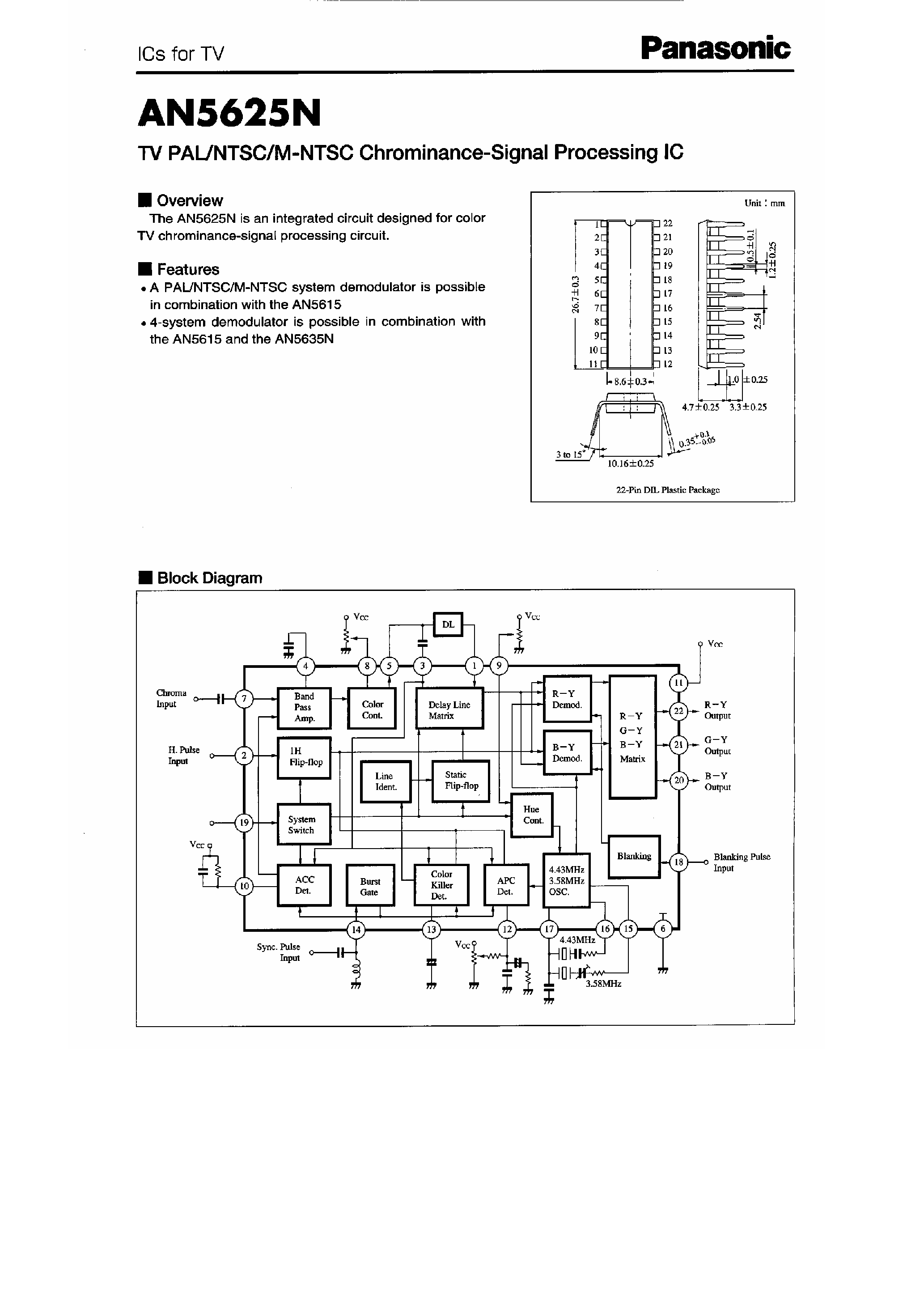 Даташит AN5625N - TV PAL/NTSC/M-NTSC Chrominance-Signal Processing IC страница 1