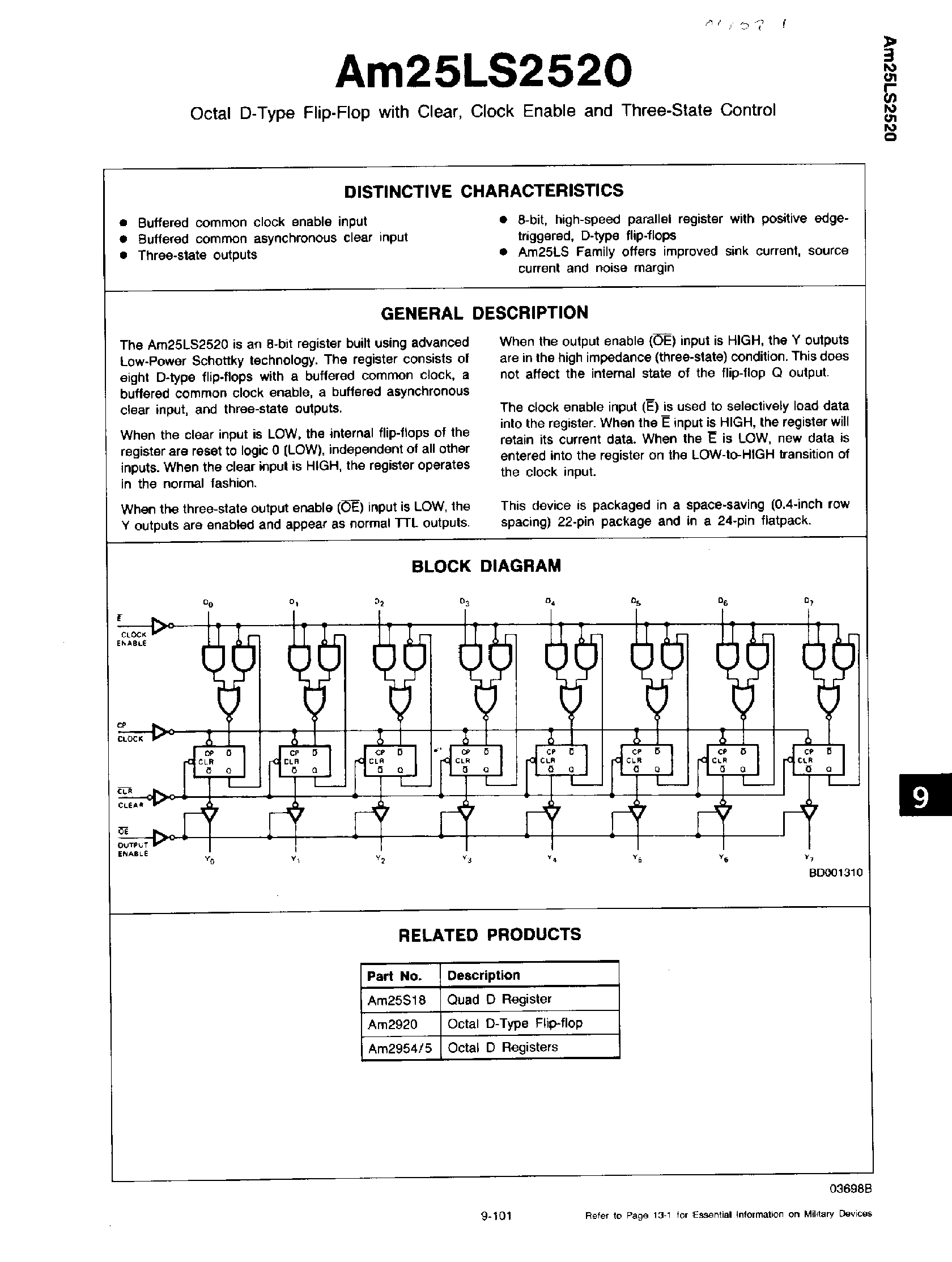 Даташит AM25LS2520 - Octal D Type F-F with Clear / Clock Enable and 3-State Control страница 1